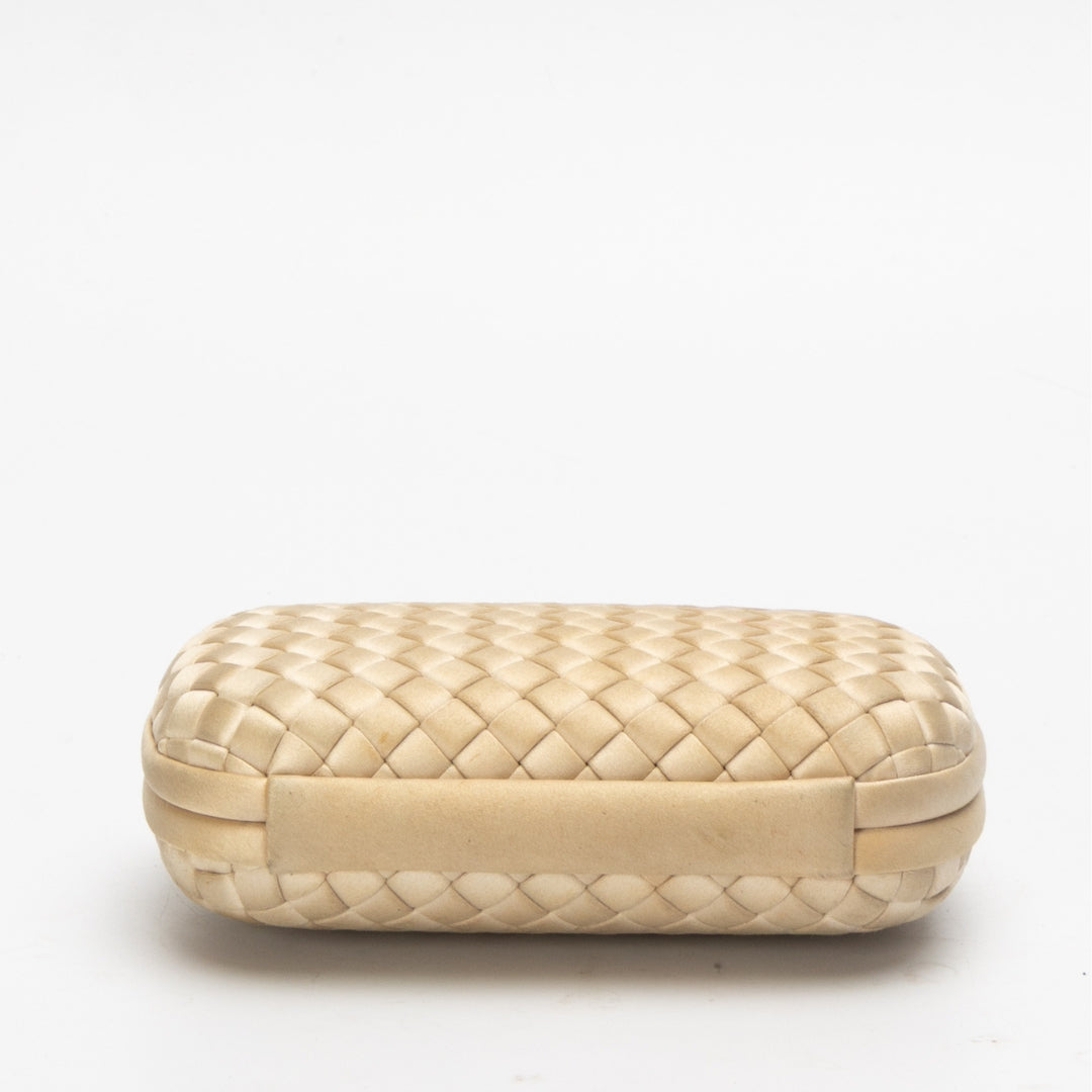 Bottega Veneta Beige Satin Trim Knot Clutch