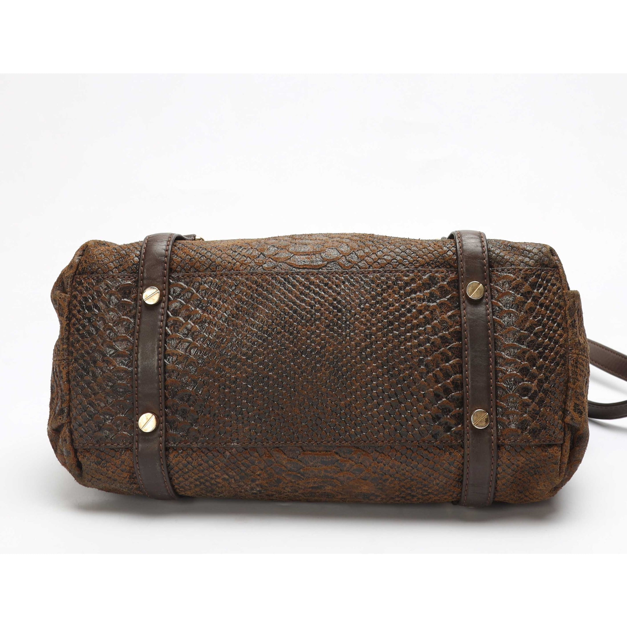 Michael Kors Bedford Brown Python Bowling Satchel