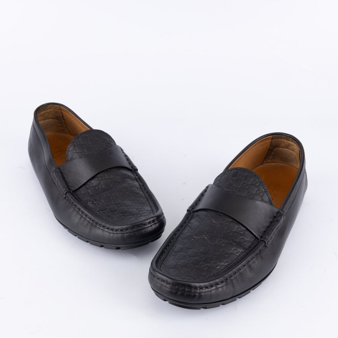 Gucci Guccissima Embossed GG Black Driving Loafers