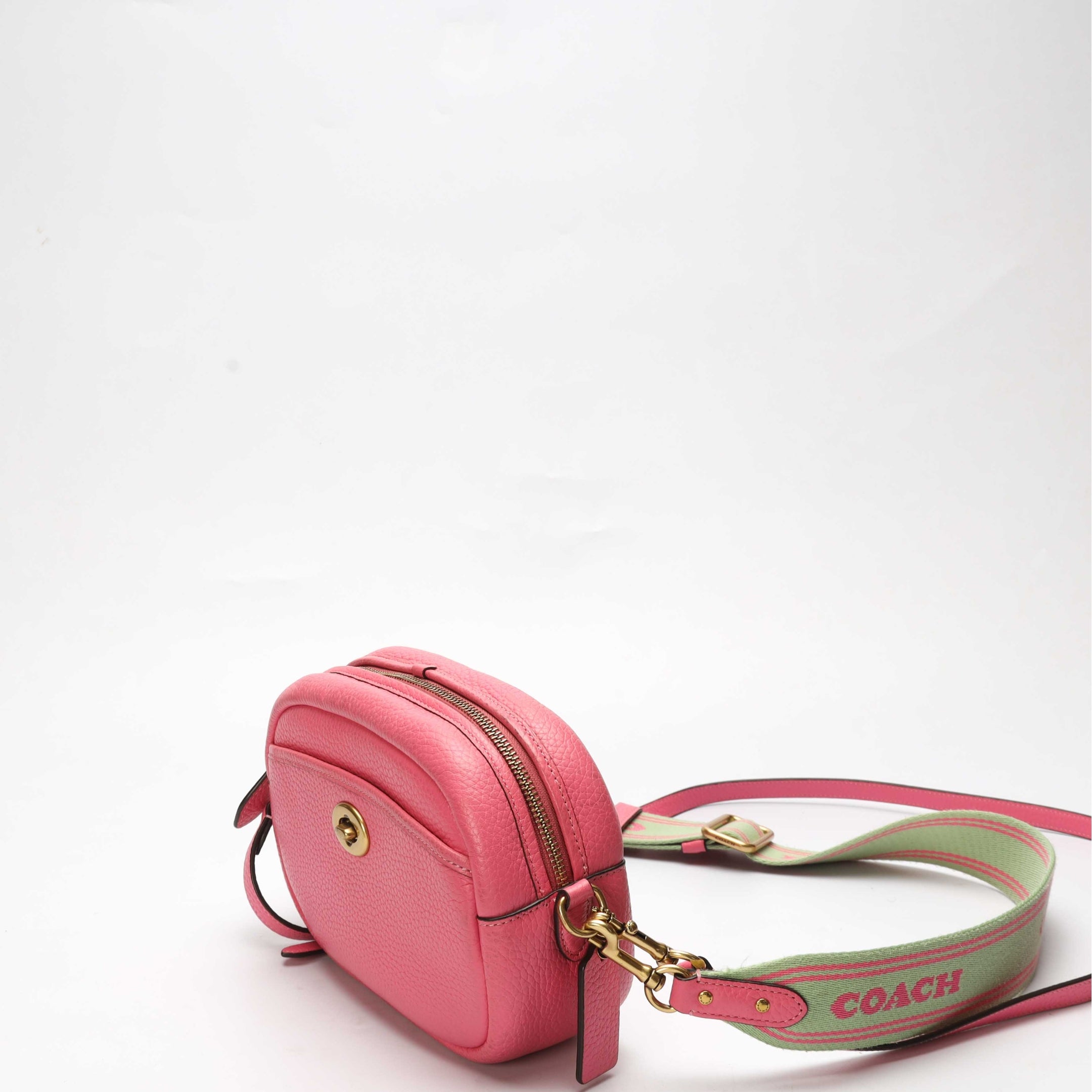 Coach Pink Pebble Leather Camera Crossbody Bag