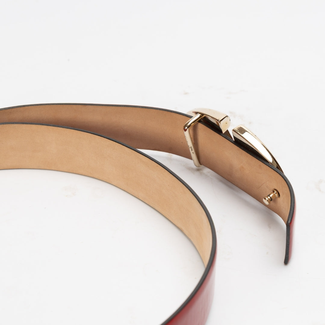 Valentino Red Patent Leather Logo Platino Belt