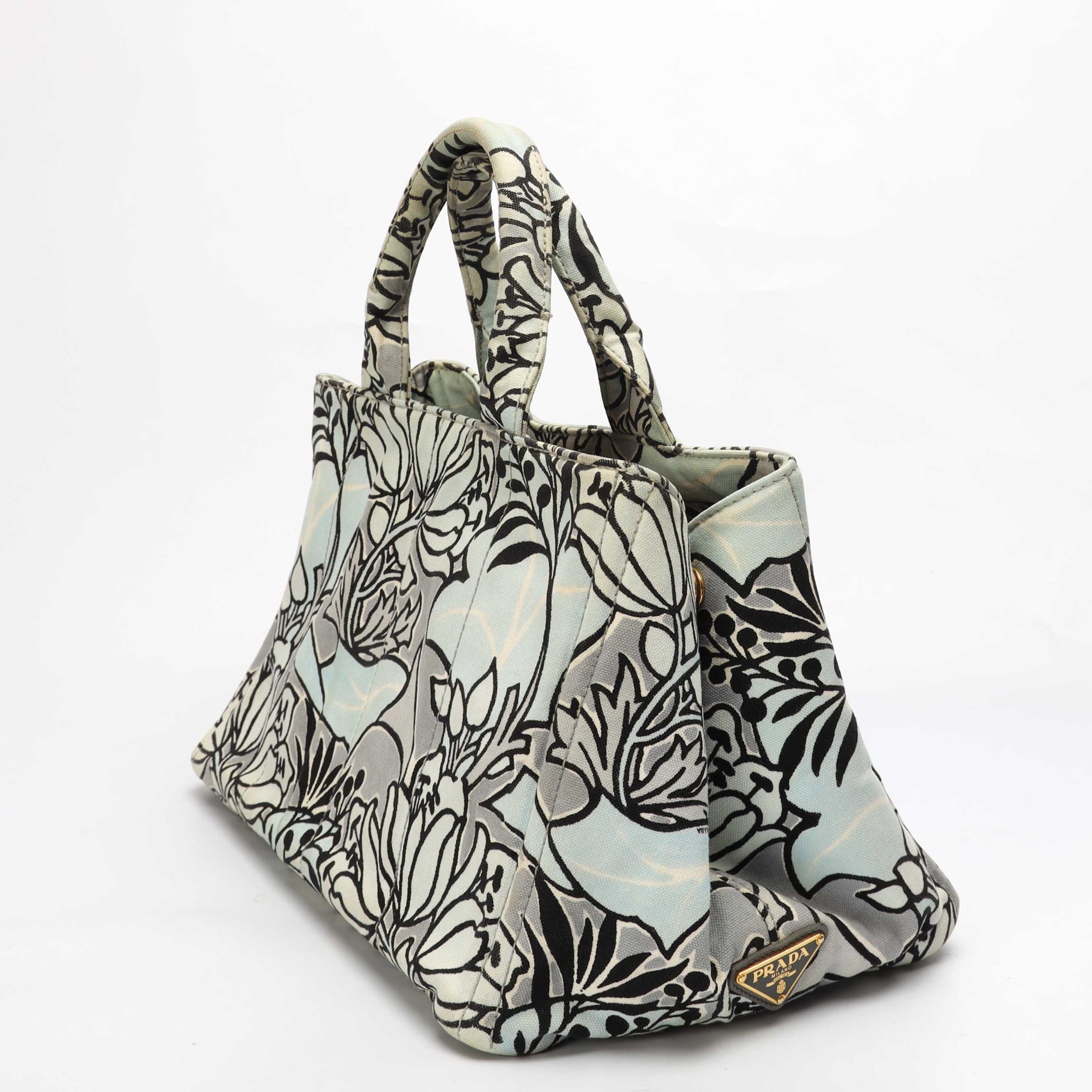 Prada Floral Printed Canvas Canapa Satchel