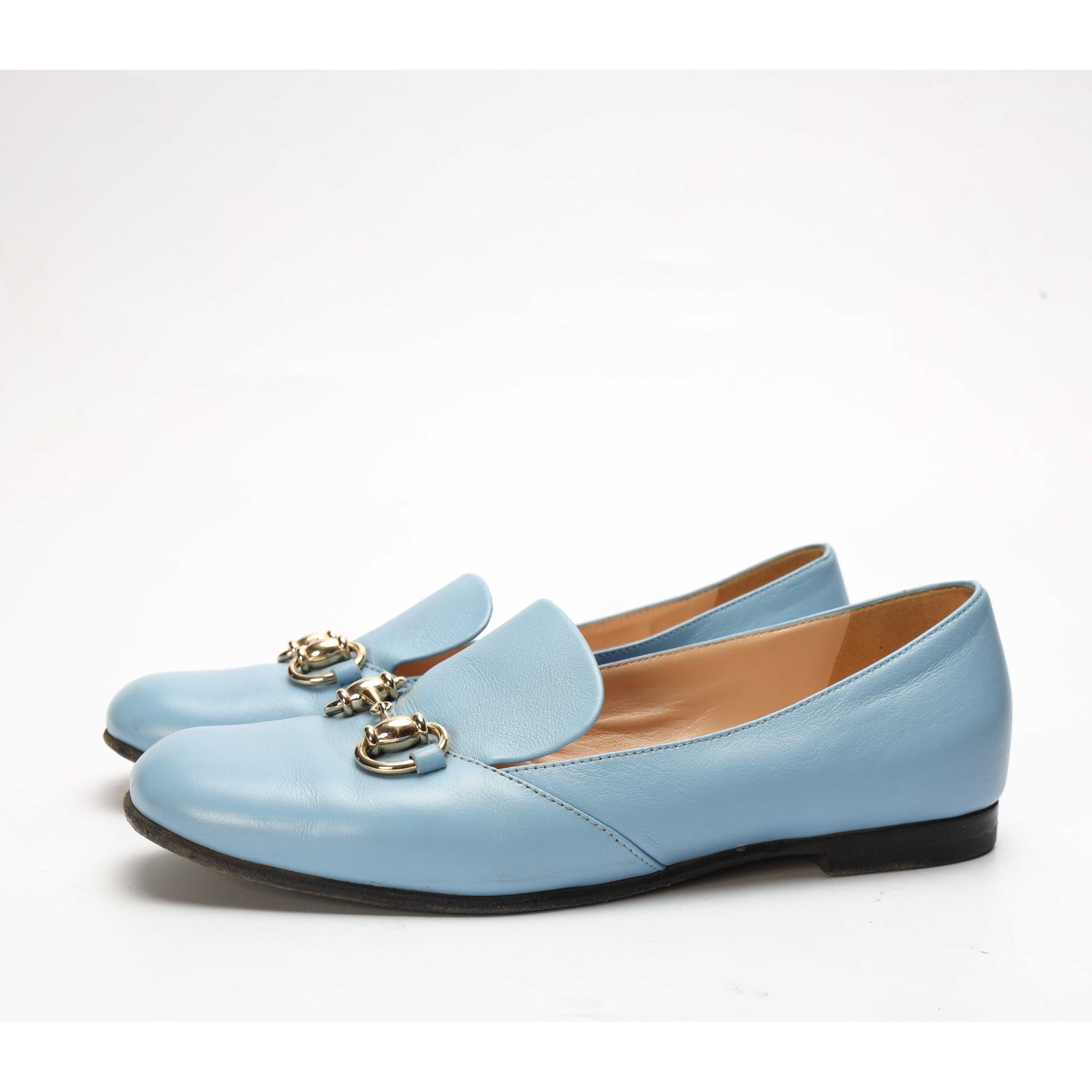 Gucci Light Blue Patent Leather Horsebit Loafers