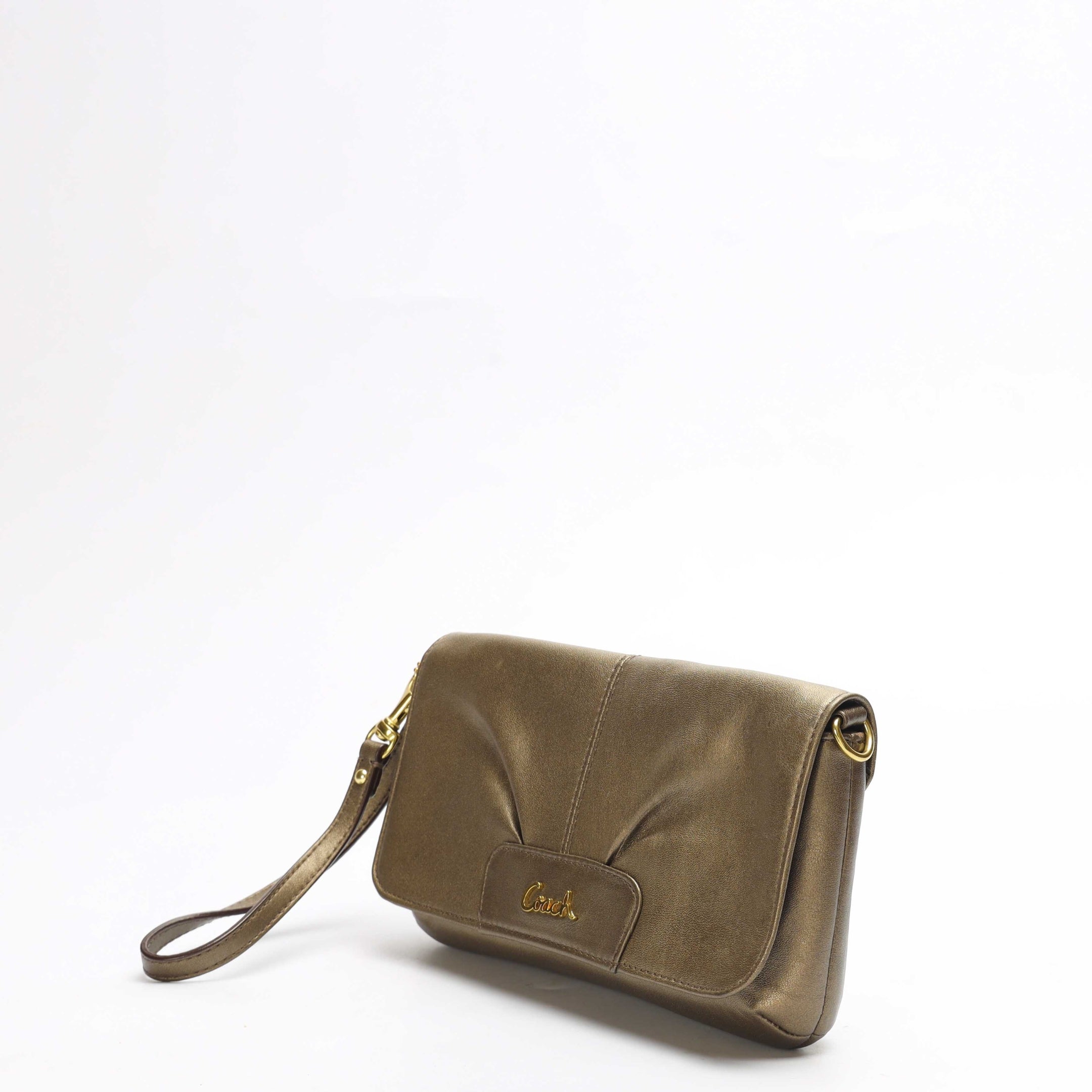 Coach Metallic Beige Ashley Flap Wristlet Wallet