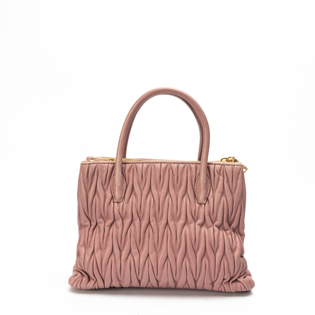 Miu Miu Old Rose Matelasse Leather Double Zip Tote