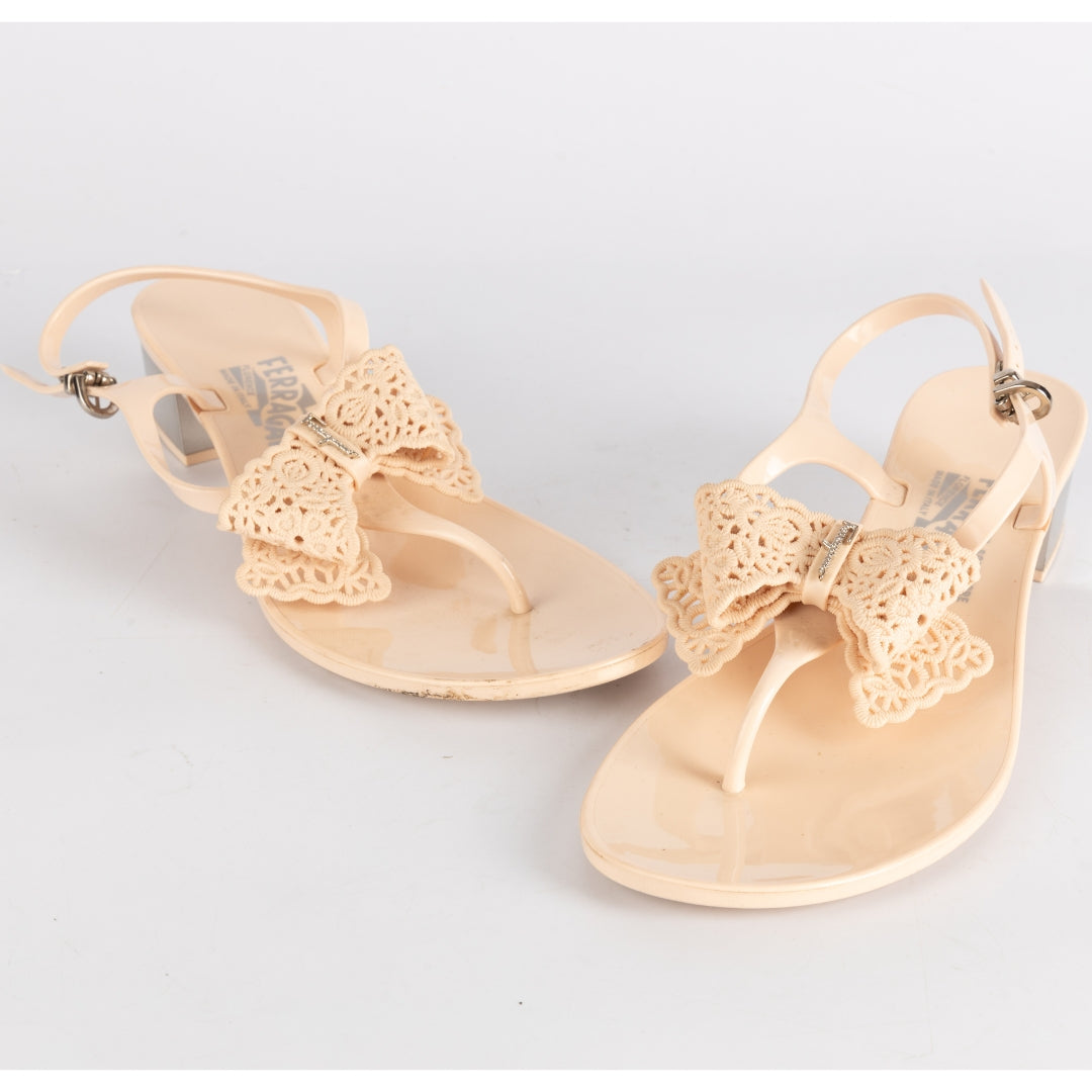 Salvatore Ferragamo Peach Jelly Perala Bow Thong Sandals