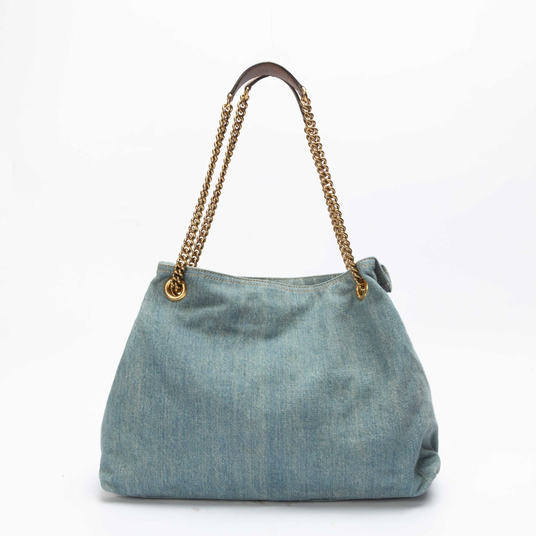 Gucci Blue Distressed Denim Soho Tote