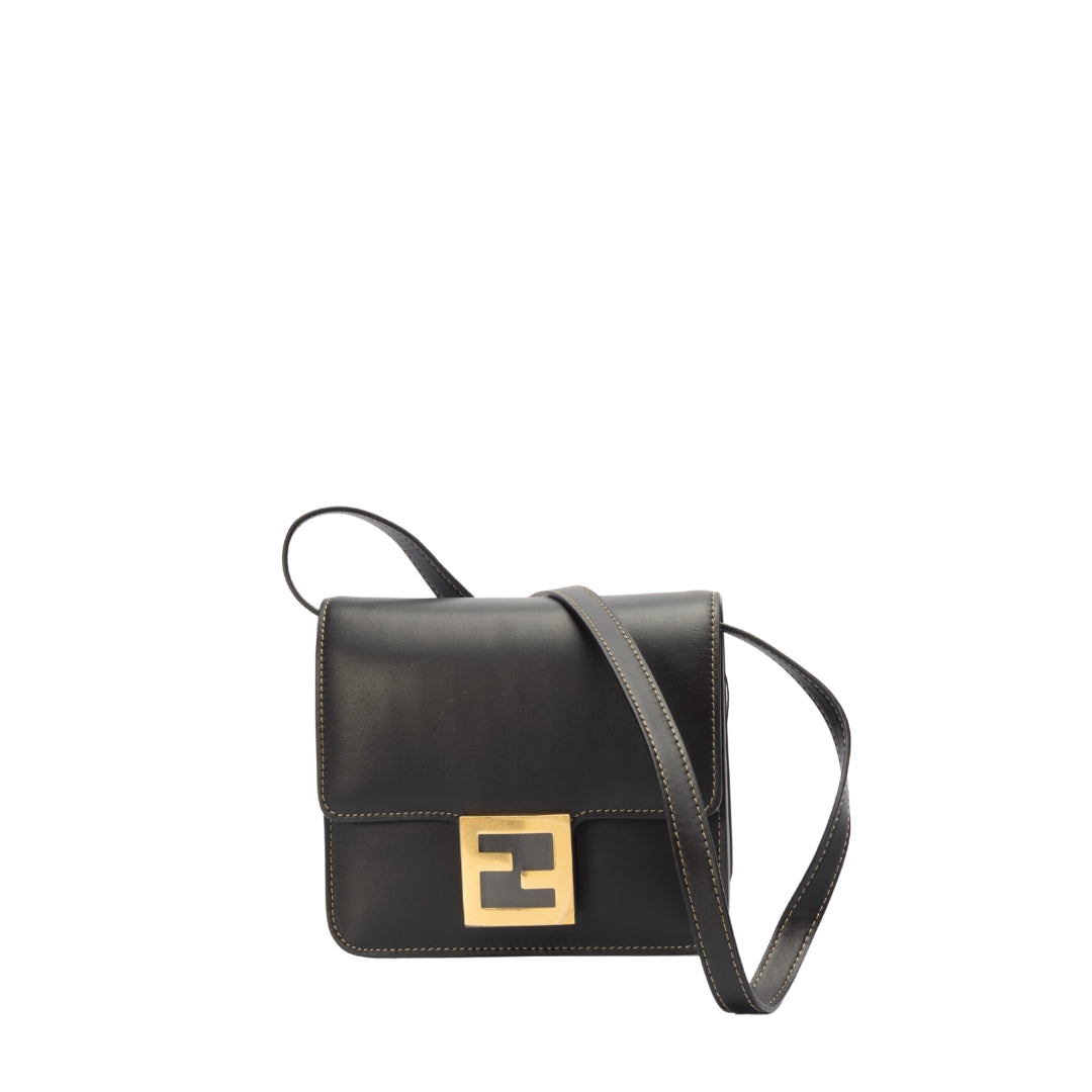 Fendi Black Vitello Grace Matte Duo Baguette