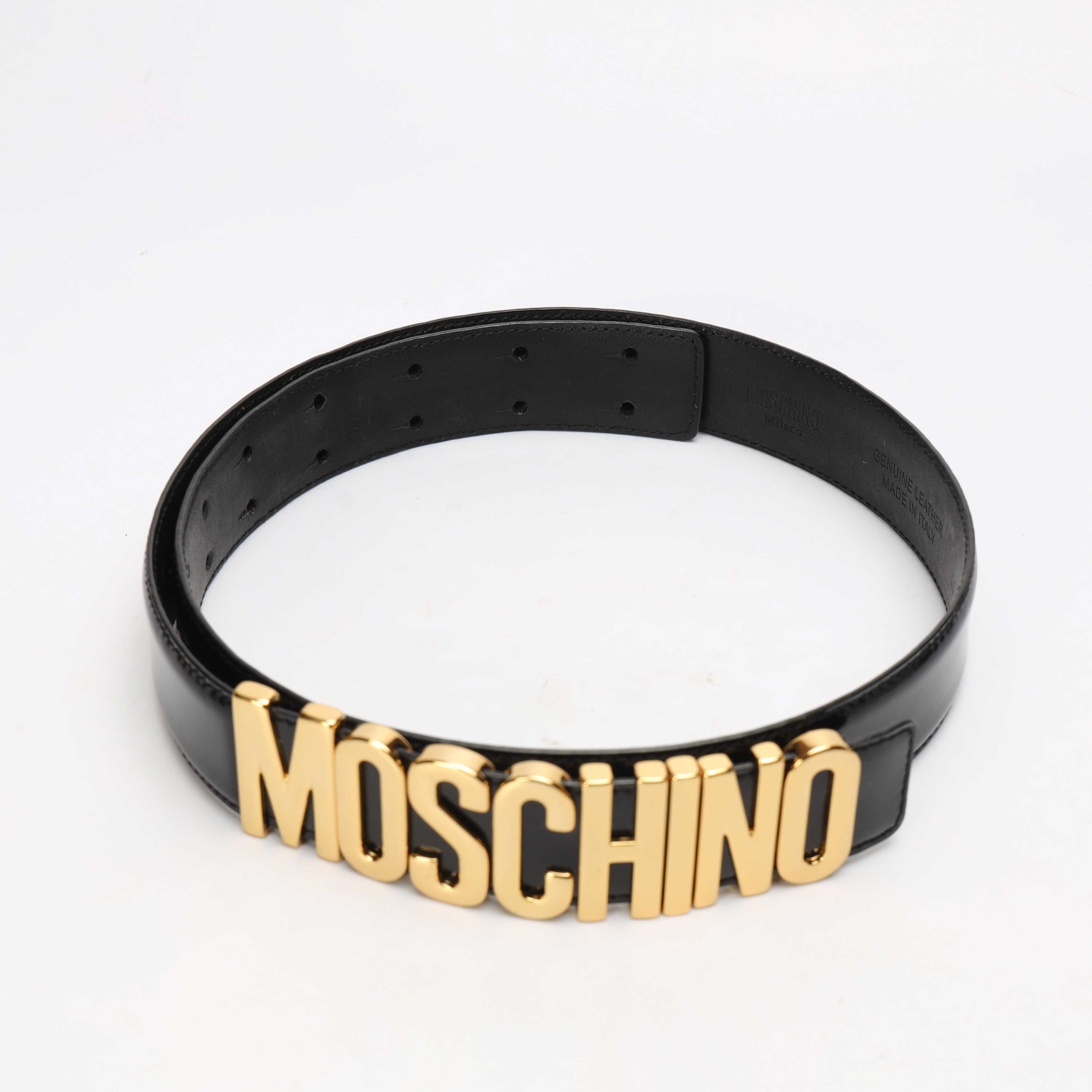 Moschino Logo Black Leather Belt