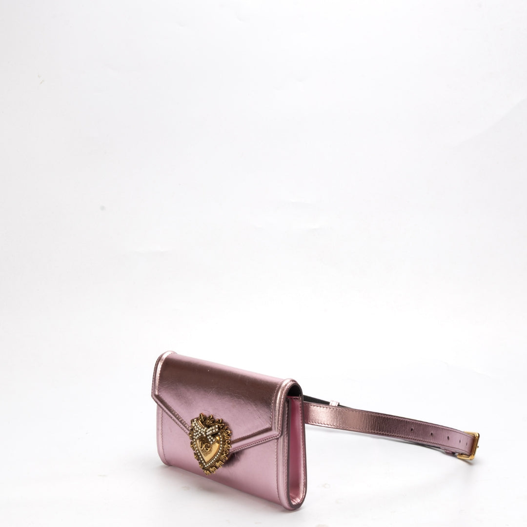 Dolce & Gabbana Metallic Pink Devotion Belt Bag