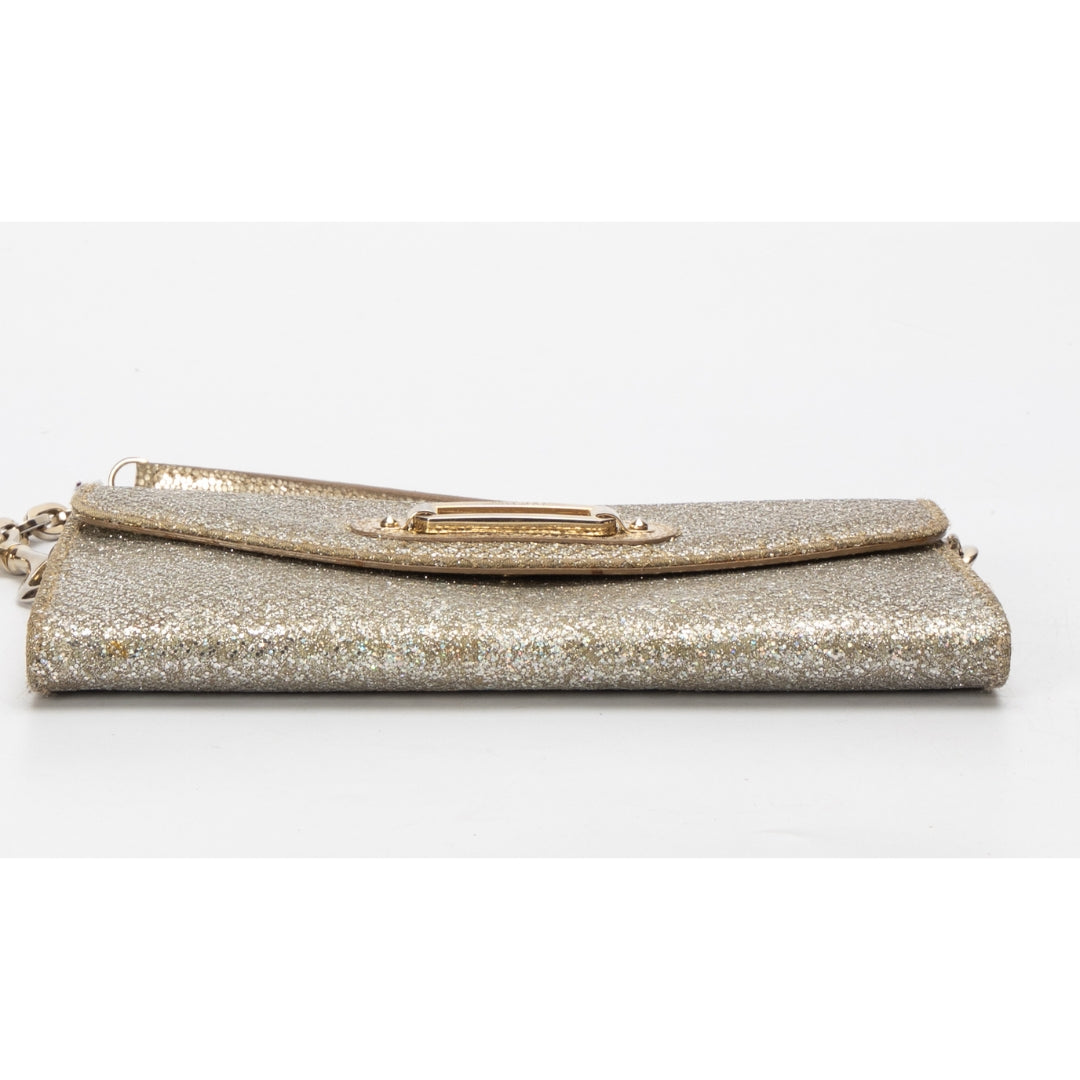 Jimmy Choo Silver Glitter Leather Clutch Bag