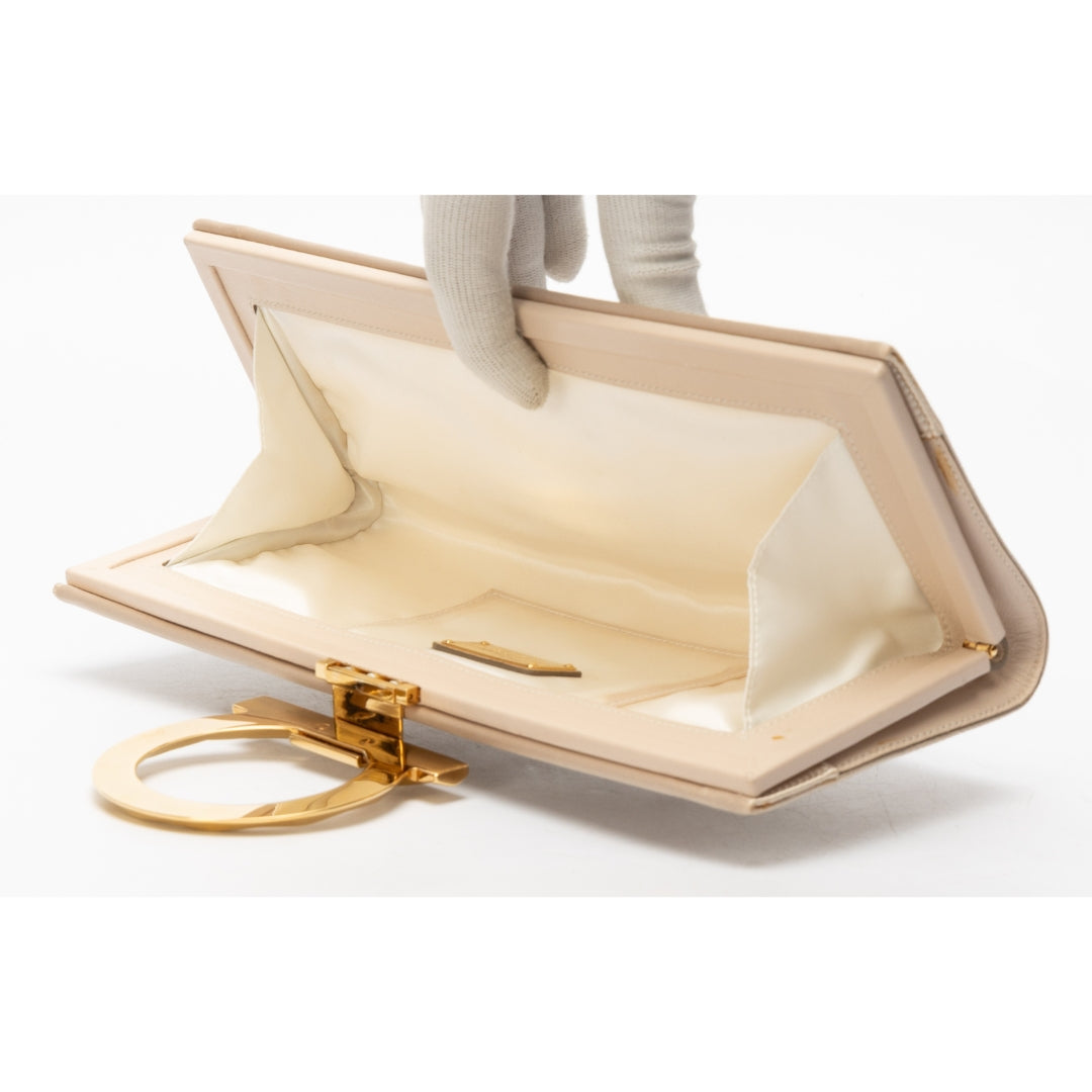 Salvatore Ferragamo Beige Satin Musa Gancini Clutch