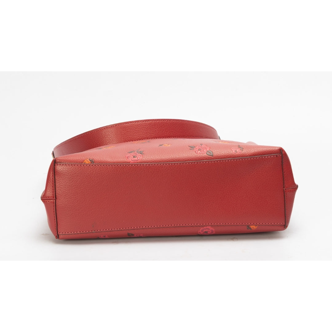 Coach Red Mollie Bucket Bag With Peony Print