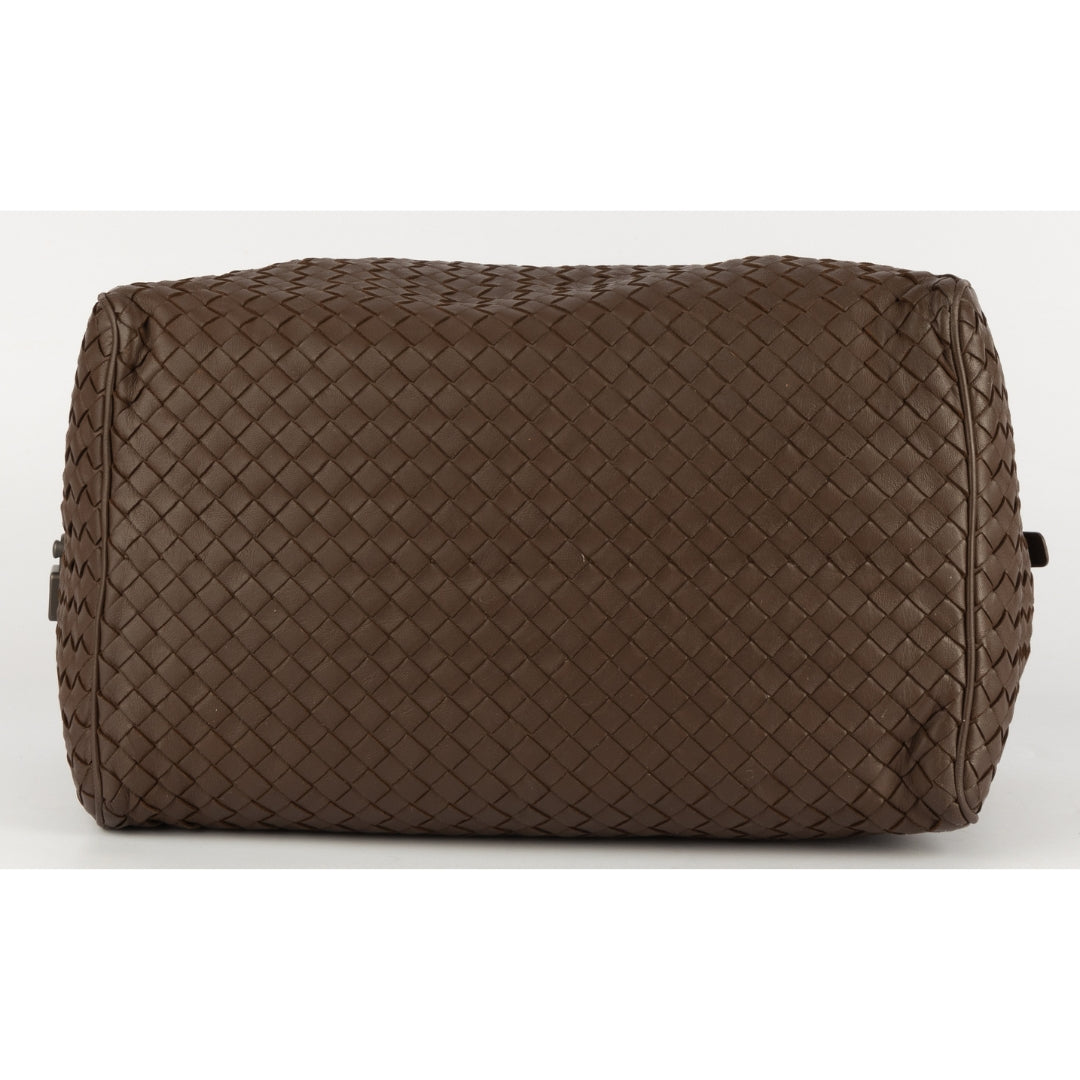 Bottega Veneta Brown Intrecciato Leather Boston Bag