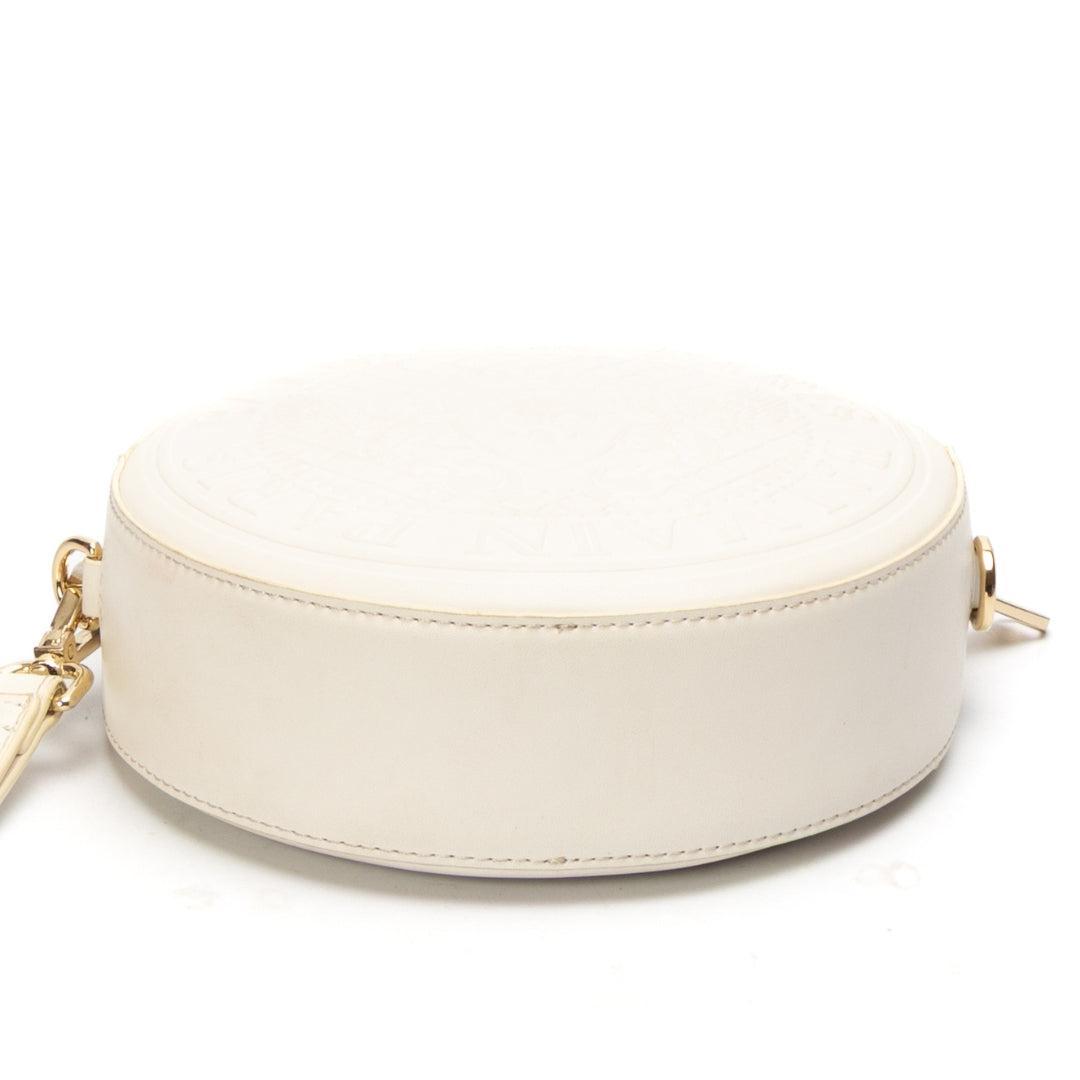 Balmain Paris White Logo Embossed Round Wristlet