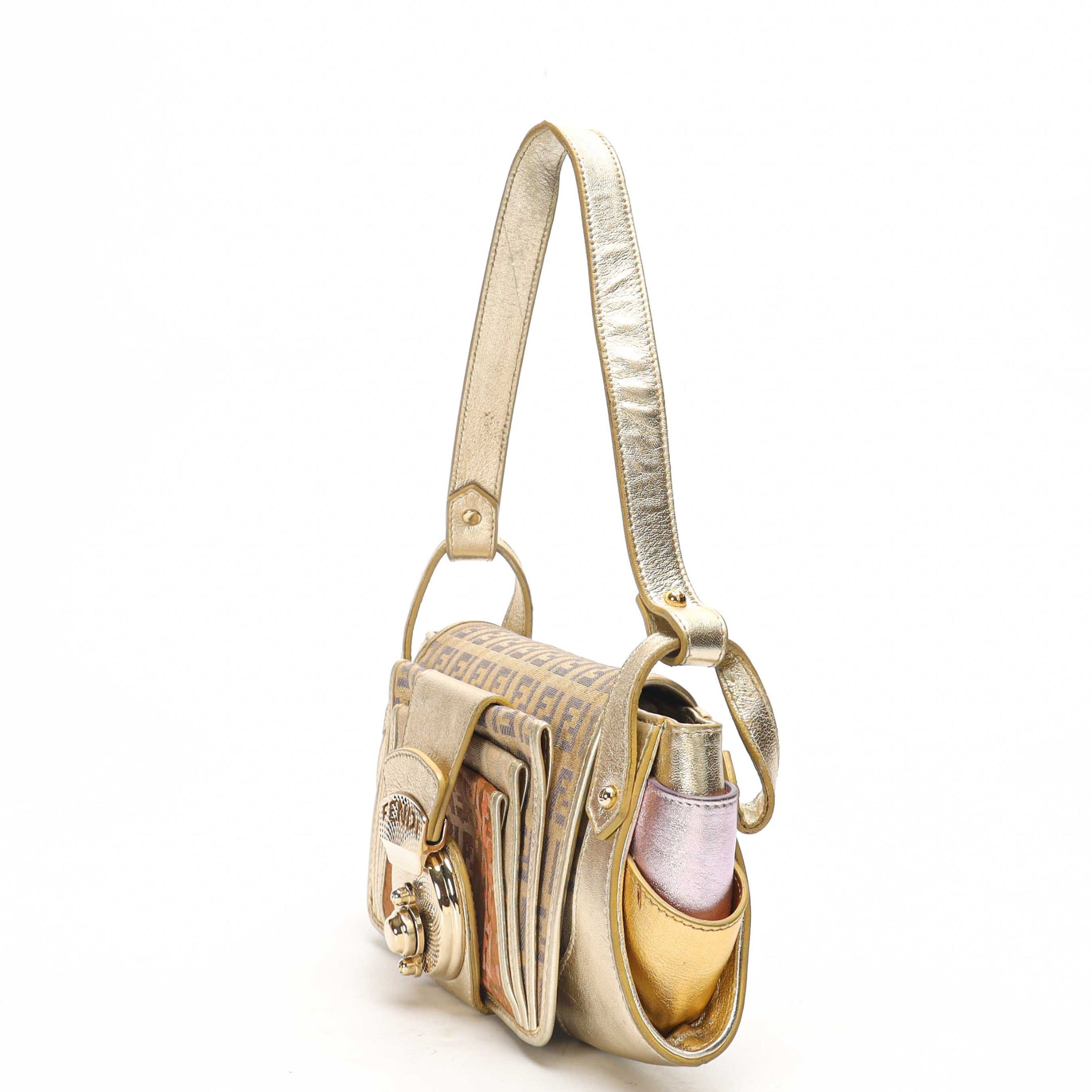 Fendi Zucchino Canvas Compilation Shoulder Bag