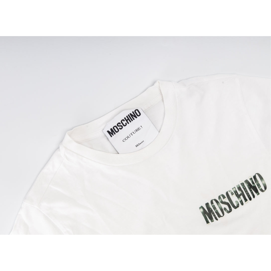 Moschino Logo Print White Crew Neck T-Shirt