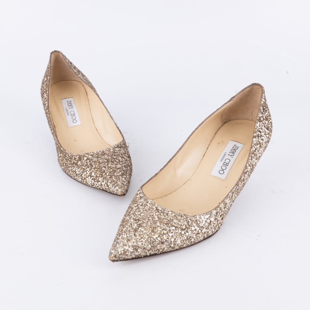 Jimmy Choo Love 85 Coarse Glitter Fabric Pumps