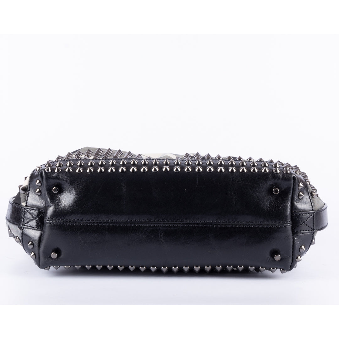 Burberry Beat Check Nylon Studded Hobo Bag