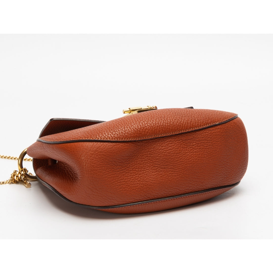 Chloe Burnt Orange Leather Medium Drew Crossbody Bag