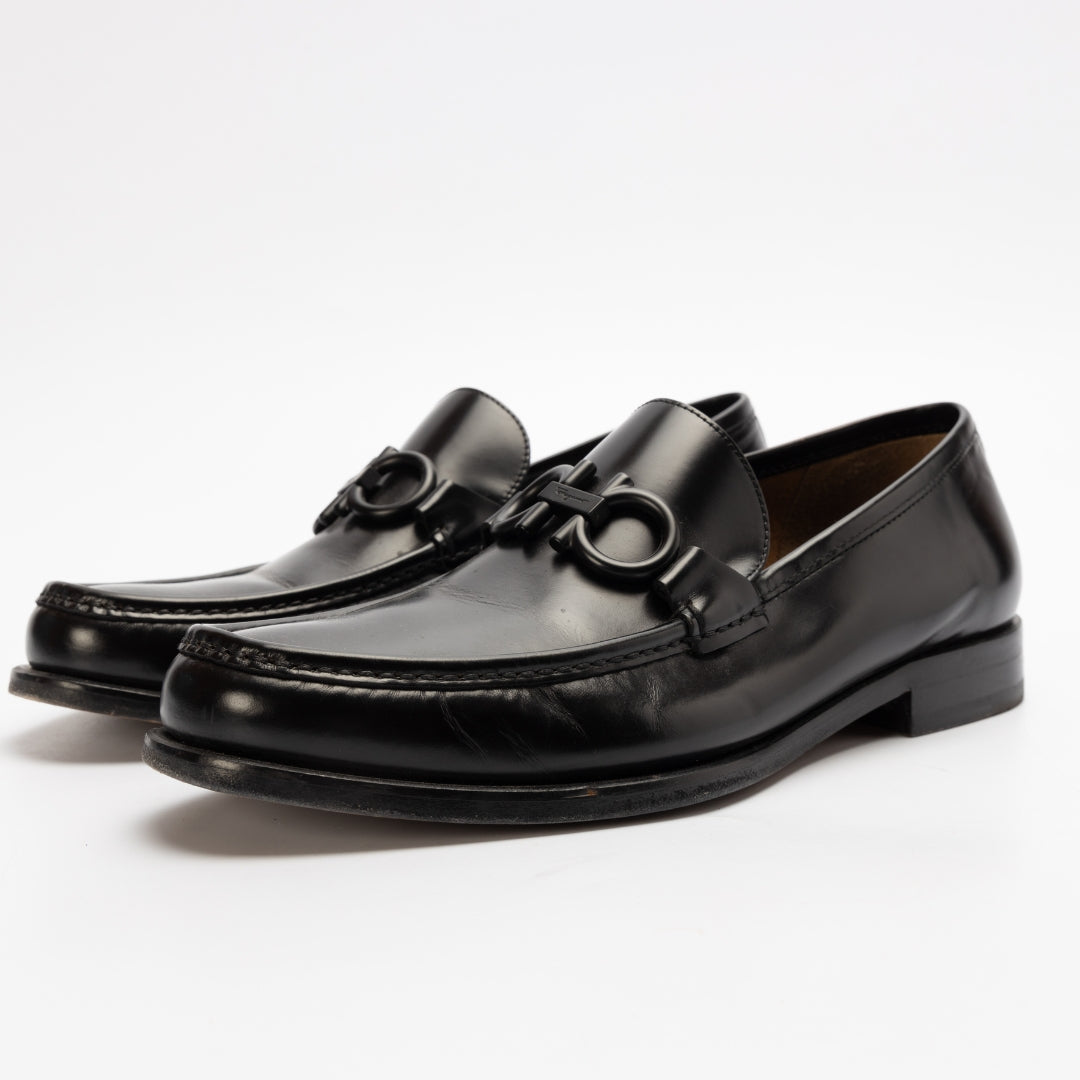 Salvatore Ferragamo Black Polished Leather Loafers