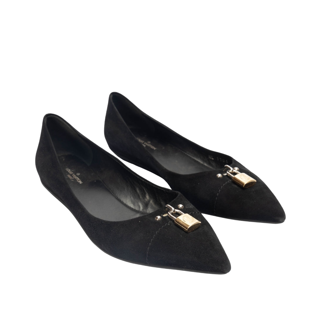 Louis Vuitton Black Suede Pointed Toe Ballet Flats