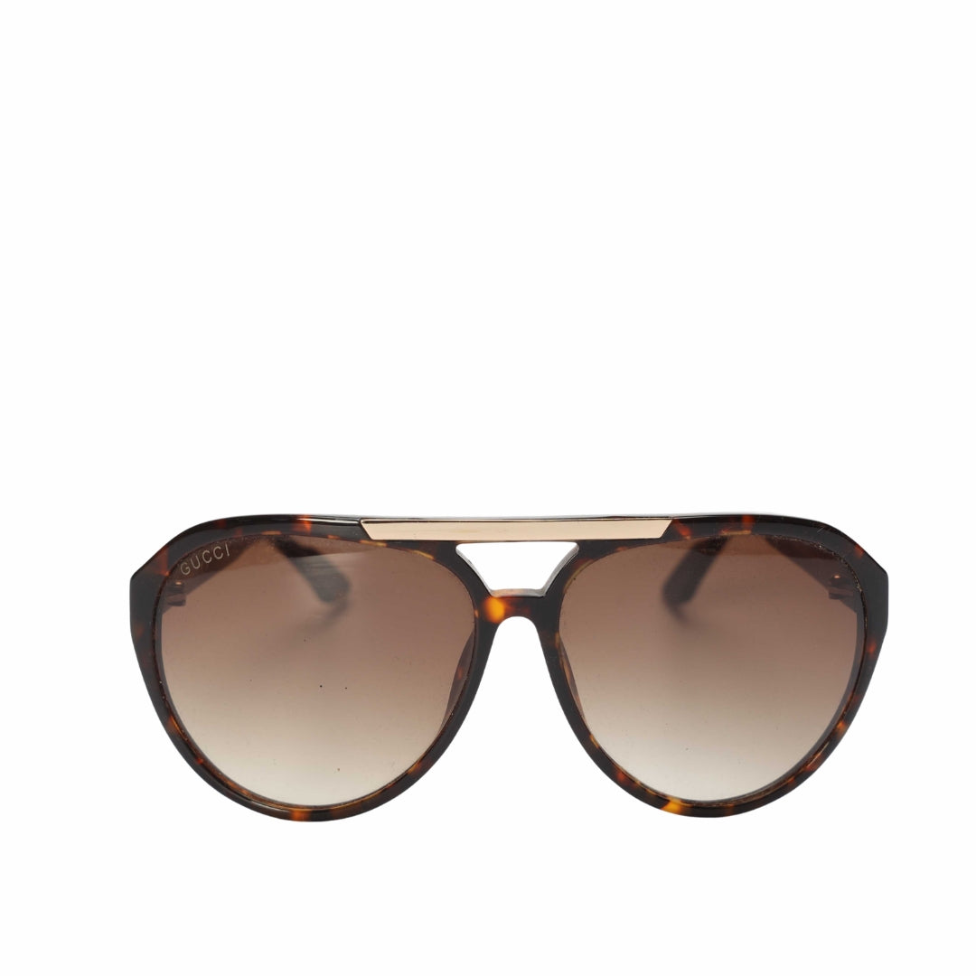 Gucci Brown Tortoise Shell Frame Vintage Aviator Sunglasses