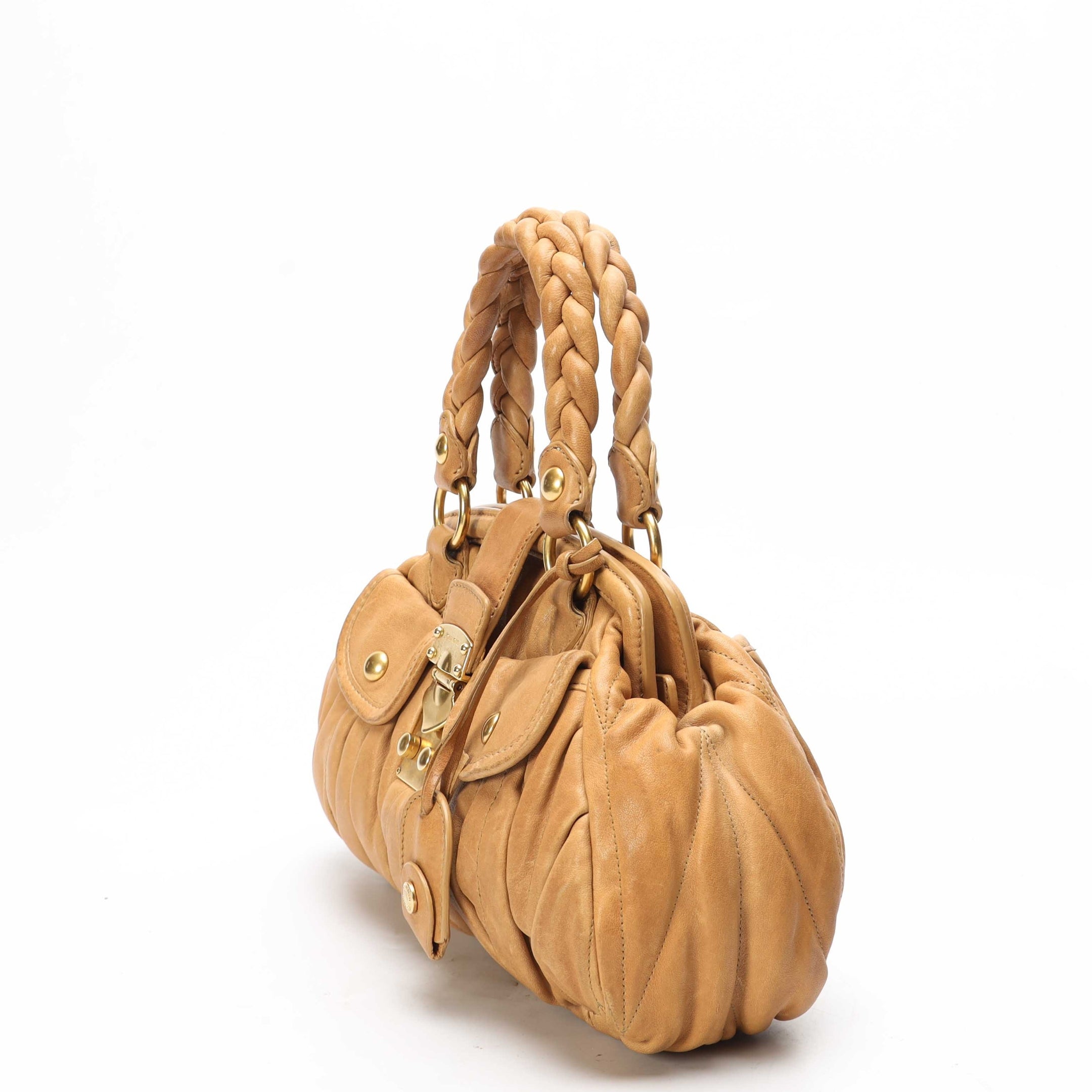 Miu Miu Beige Matelasse Coffer Satchel