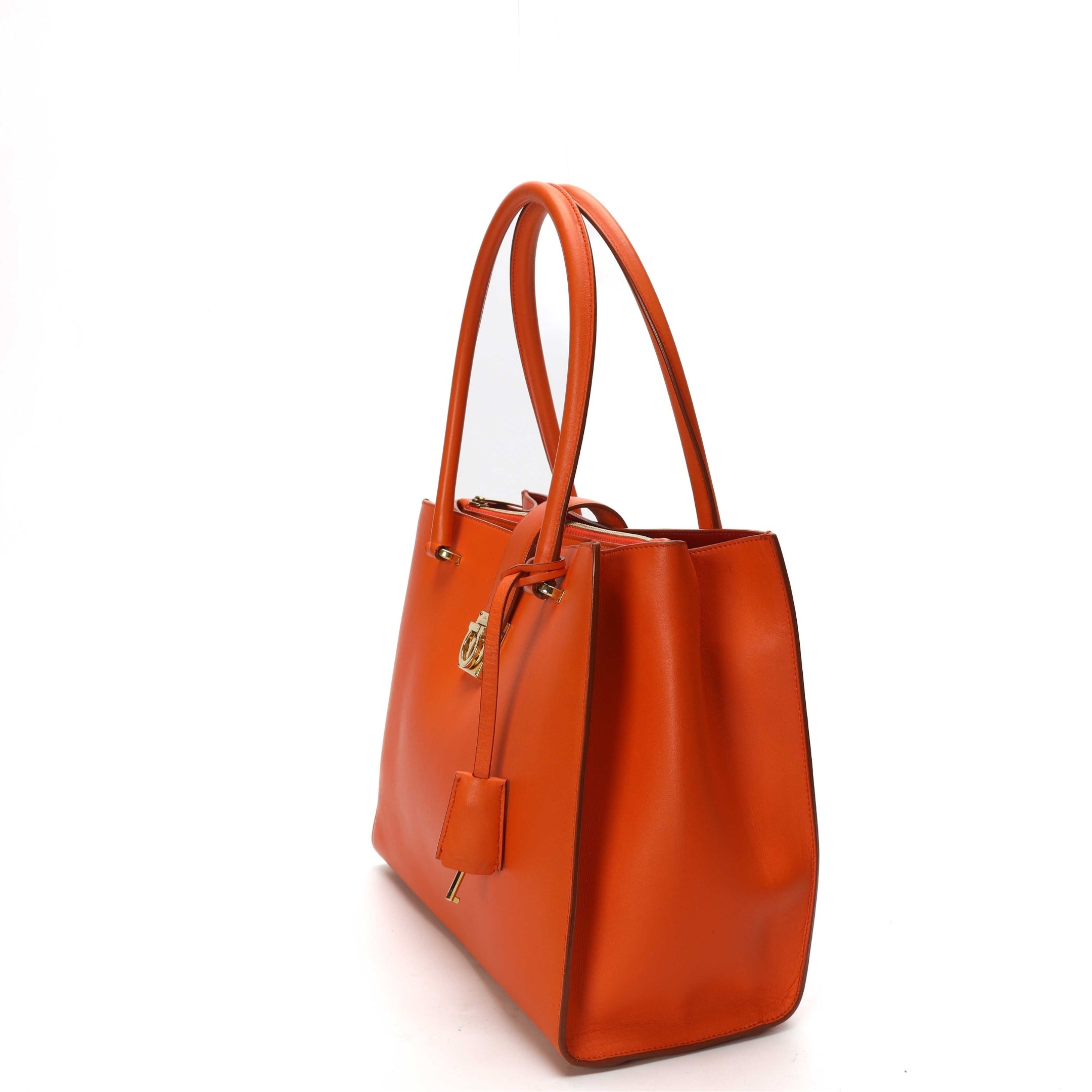 Salvatore Ferragamo Coral Red Gancini Lock Tote