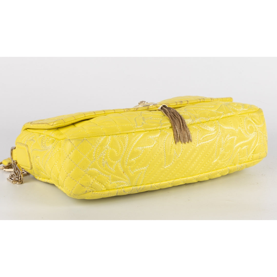 Versace Yellow Embroidered Leather Calliope Vanitas Shoulder Bag