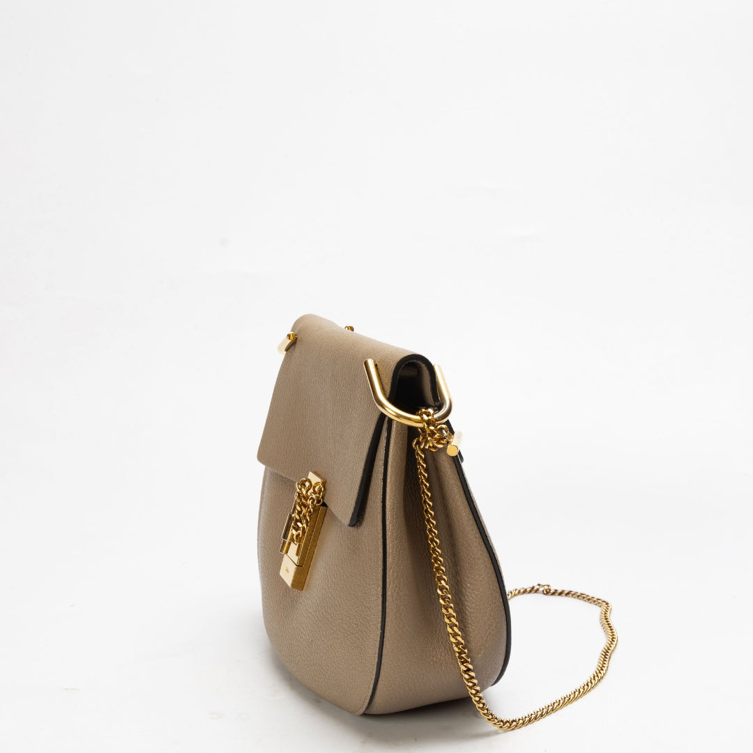 Chloe Beige Drew Chain Shoulder Bag