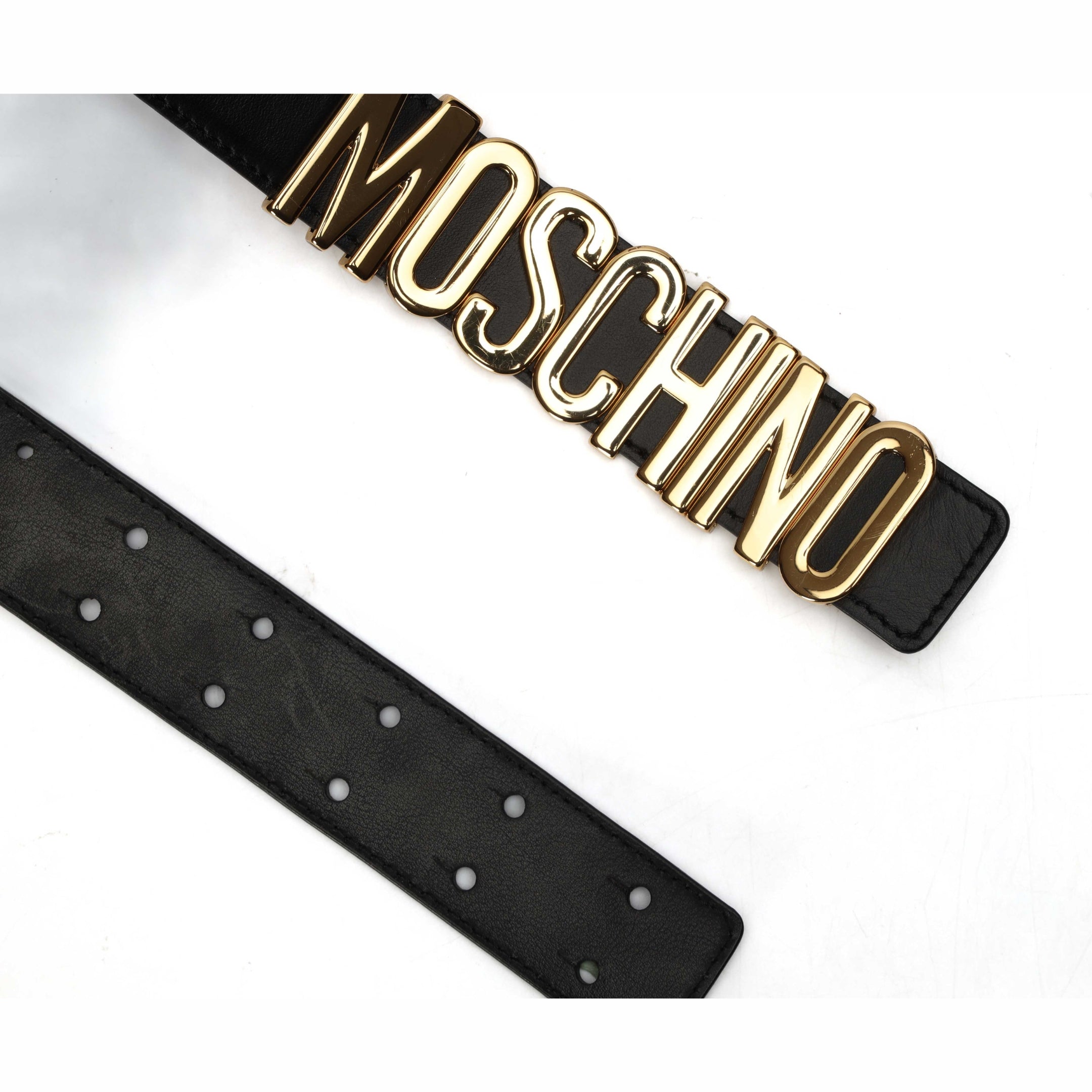 Moschino Logo Black Leather Belt