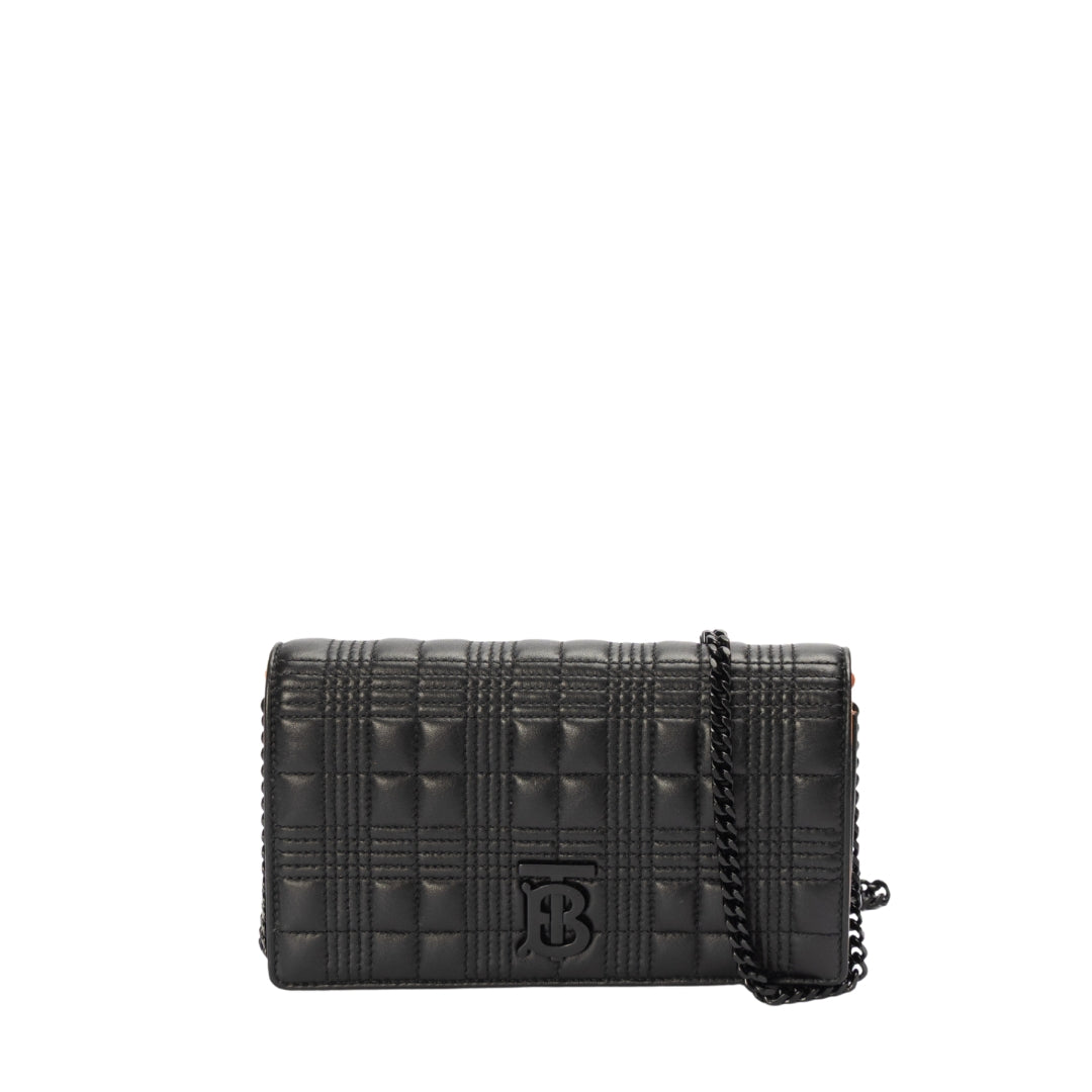 Burberry Lambskin Black Quilted Hannah Wallet On Chain