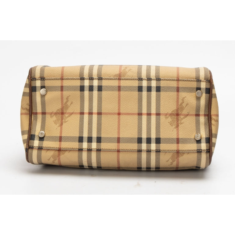 Burberry Brown/Beige Haymarket Check Canvas Boston Bag