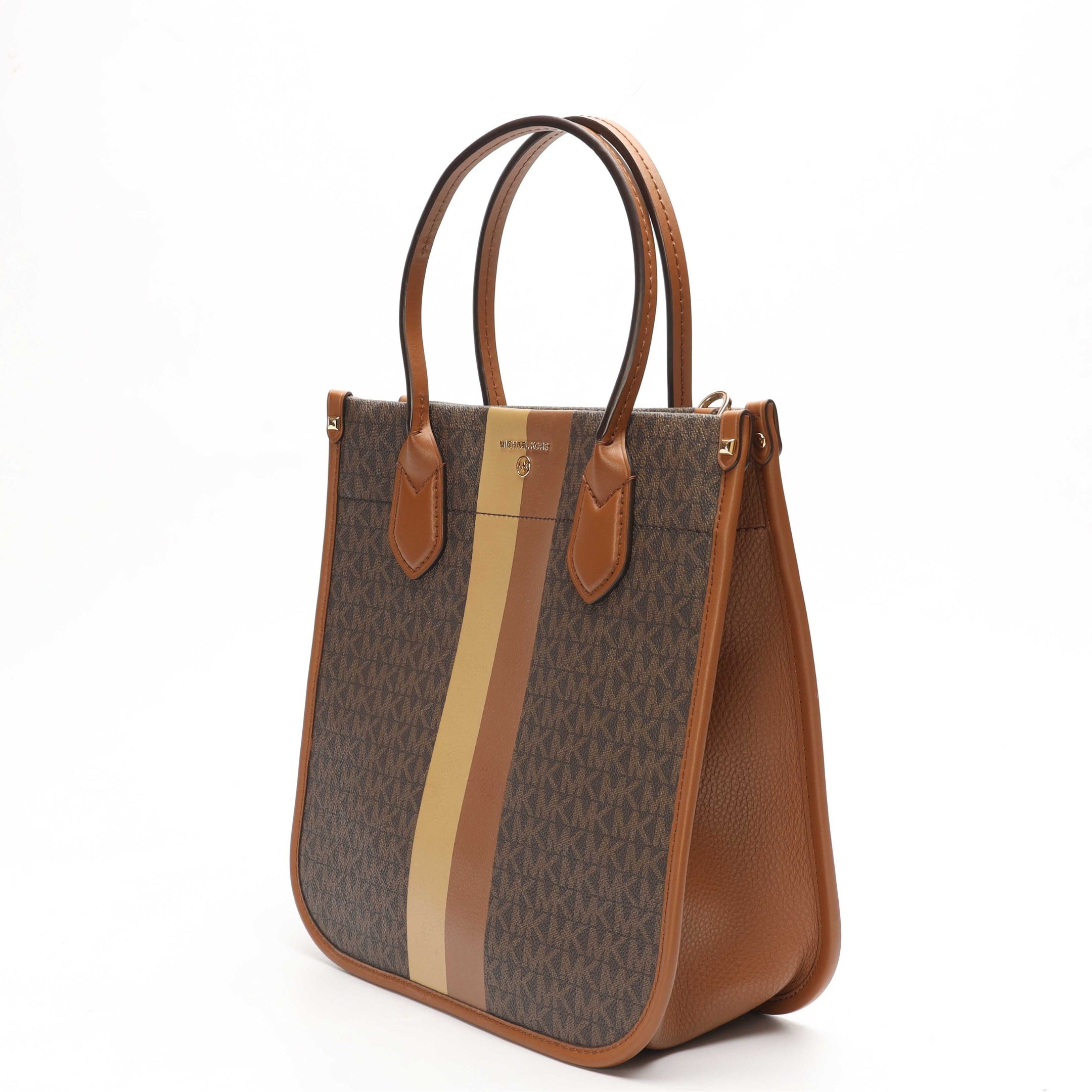Michael Kors Heidi Brown Stripe Signature Logo Tote