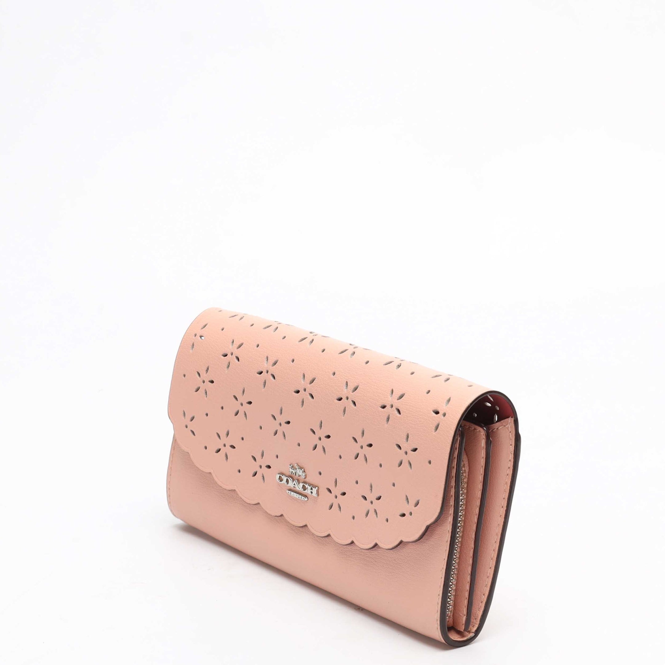 Coach Pink Floral Perforated Flap Wallet