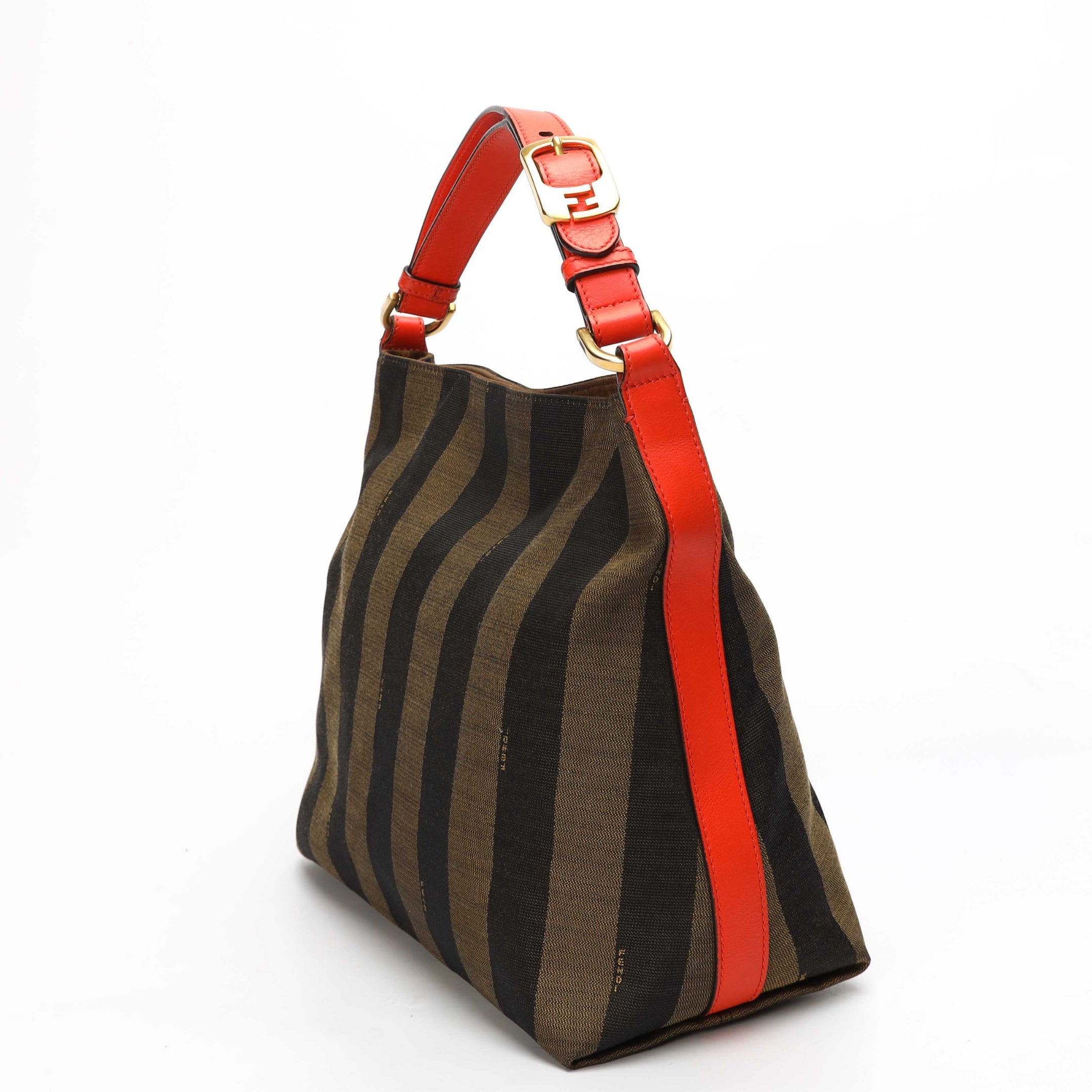 Fendi Brown Stripes Large Pequin Hobo Bag