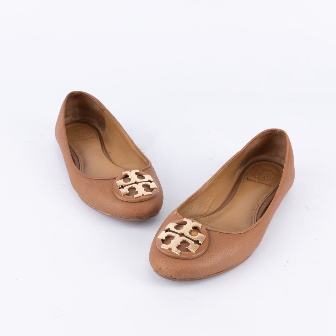 Tory Burch Brown Leather Reva Ballet Flats