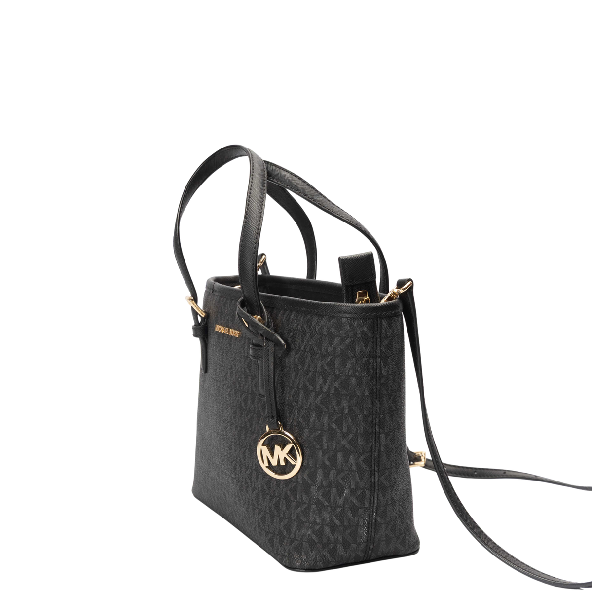 Michael Kors Jet Set Travel Logo Black Convertible Satchel