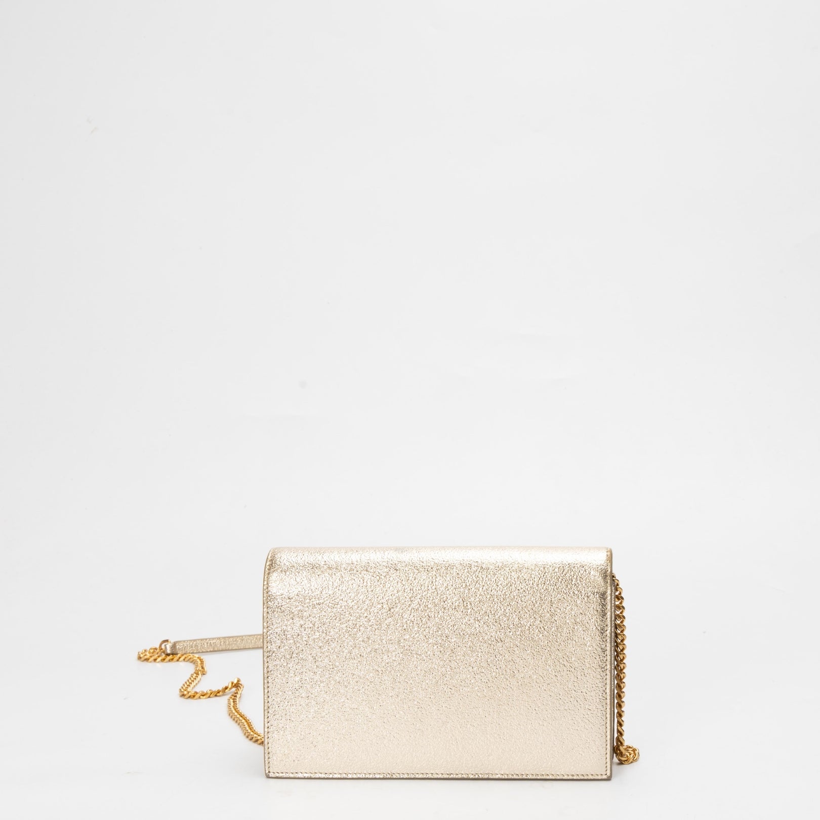 Saint Laurent Gold Textured Leather Wallet on Chain