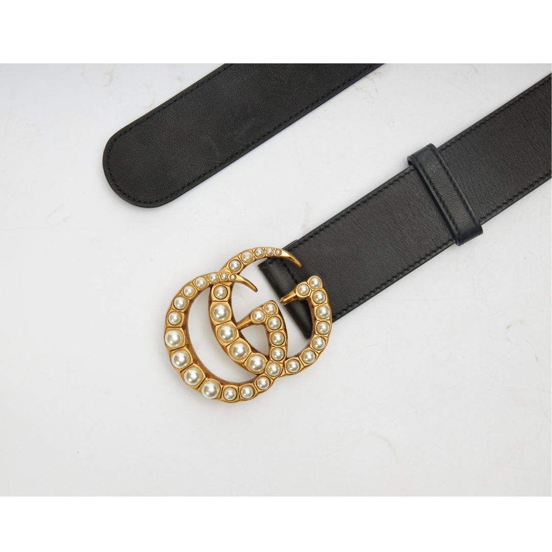 Gucci GG Marmont Buckle Belt in Black Leather