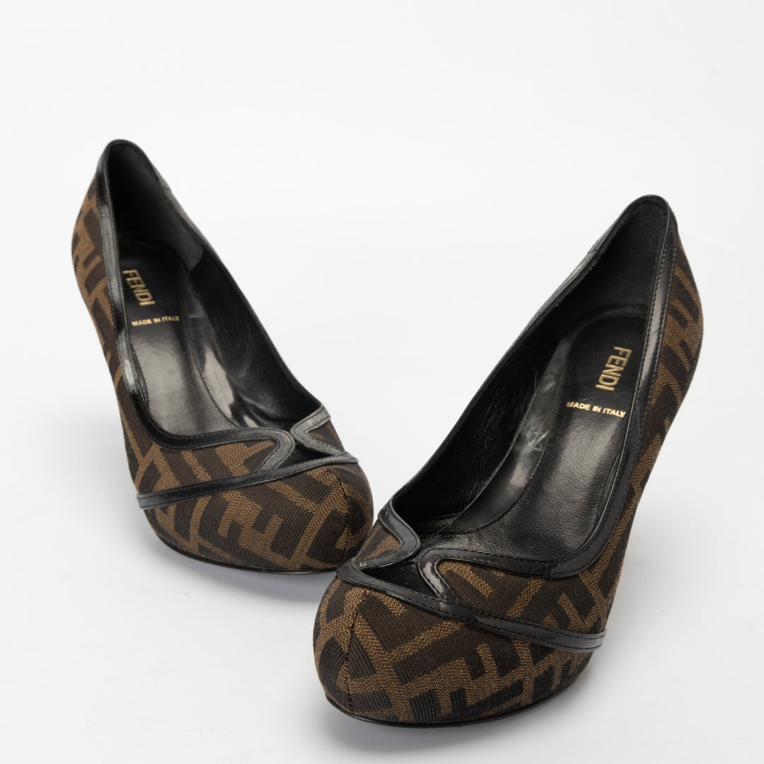 Fendi Brown Zucca Monogram Platform Pumps