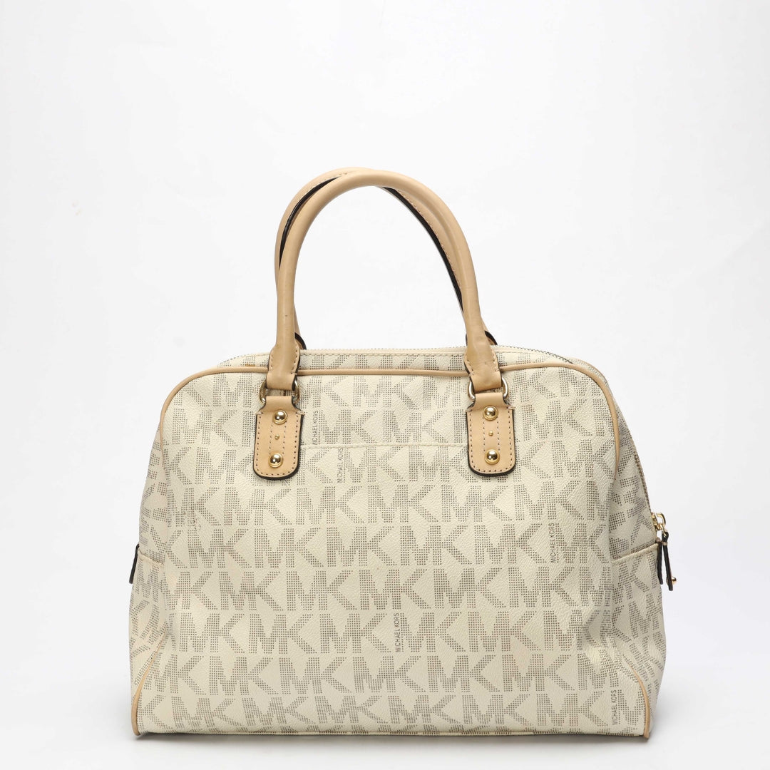 Michael Kors Off White Signature Logo Charm Satchel