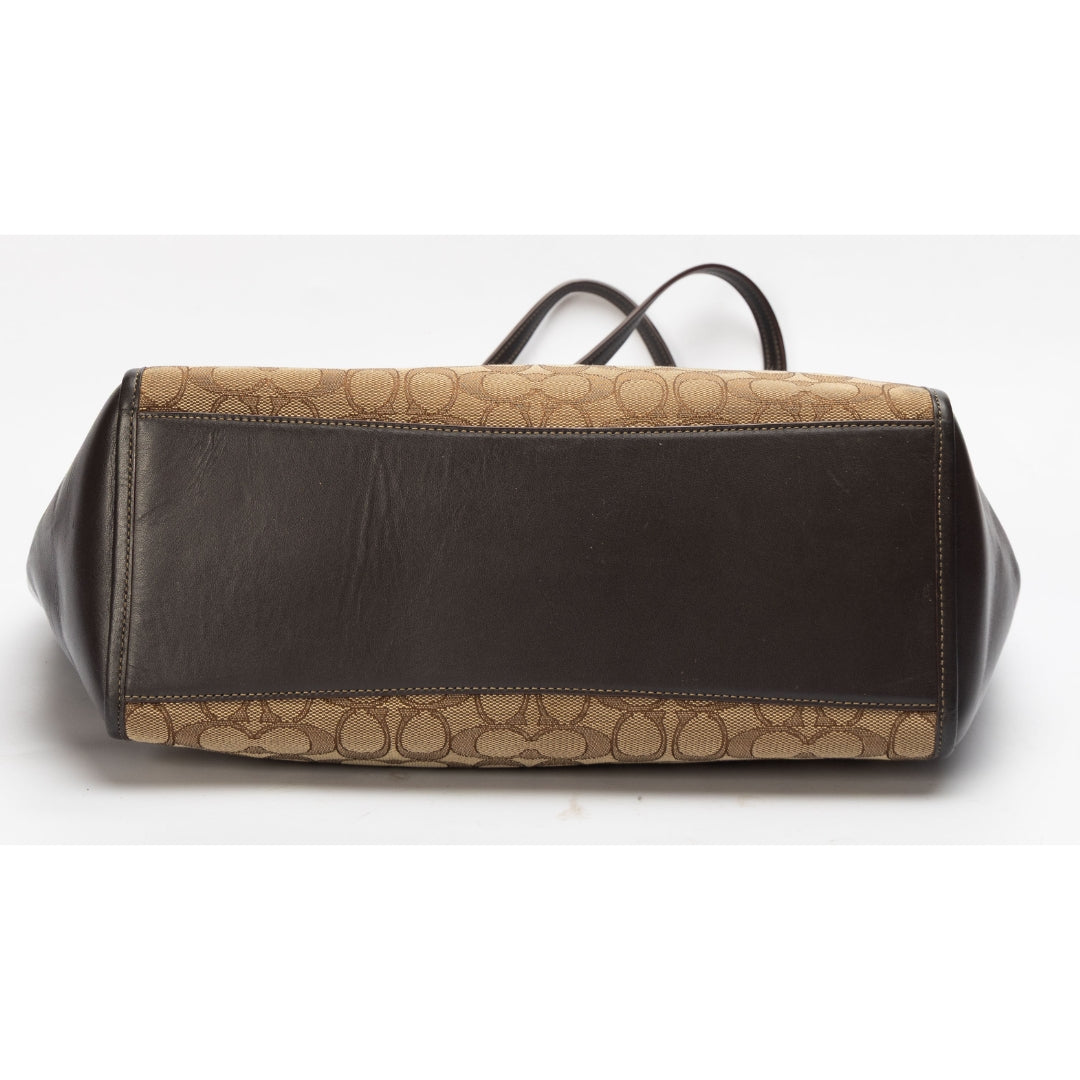 Coach Dual Toned Signature Canvas Leather Shopper Tote
