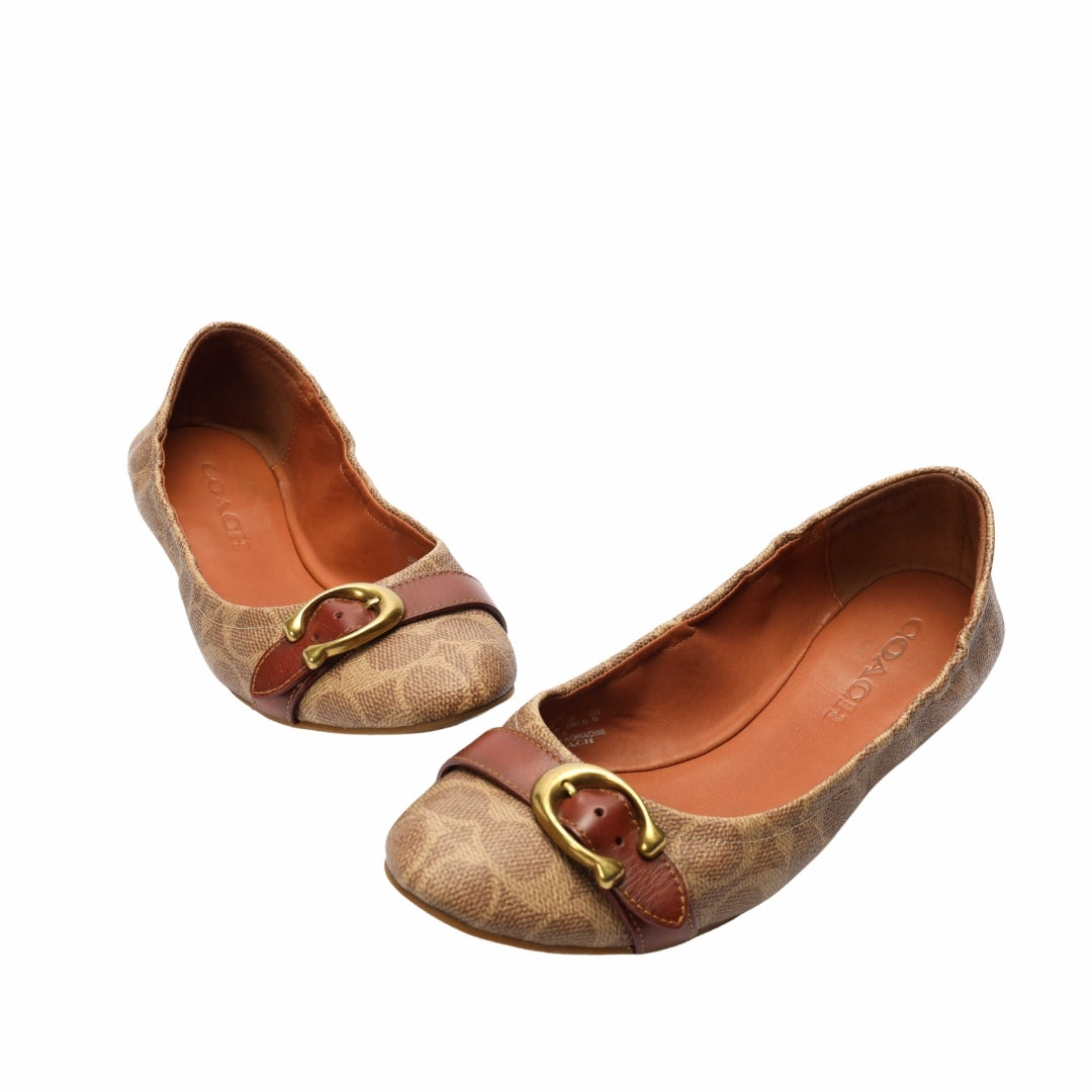 Coach Brown Printed Buckle Ballerinas