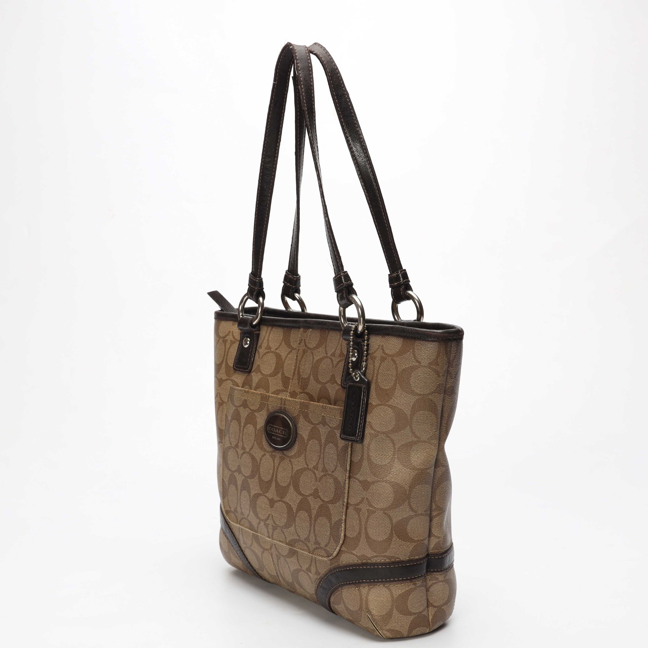 Coach Beige/Brown Signature Heritage Peyton Tote