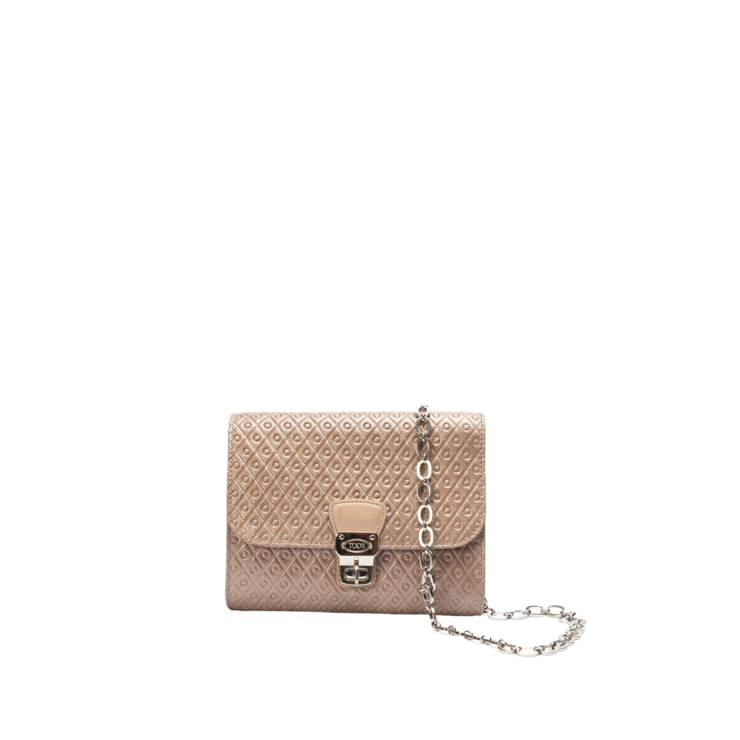 Tod's Metallic Gold Leather Signature Shoulder Bag