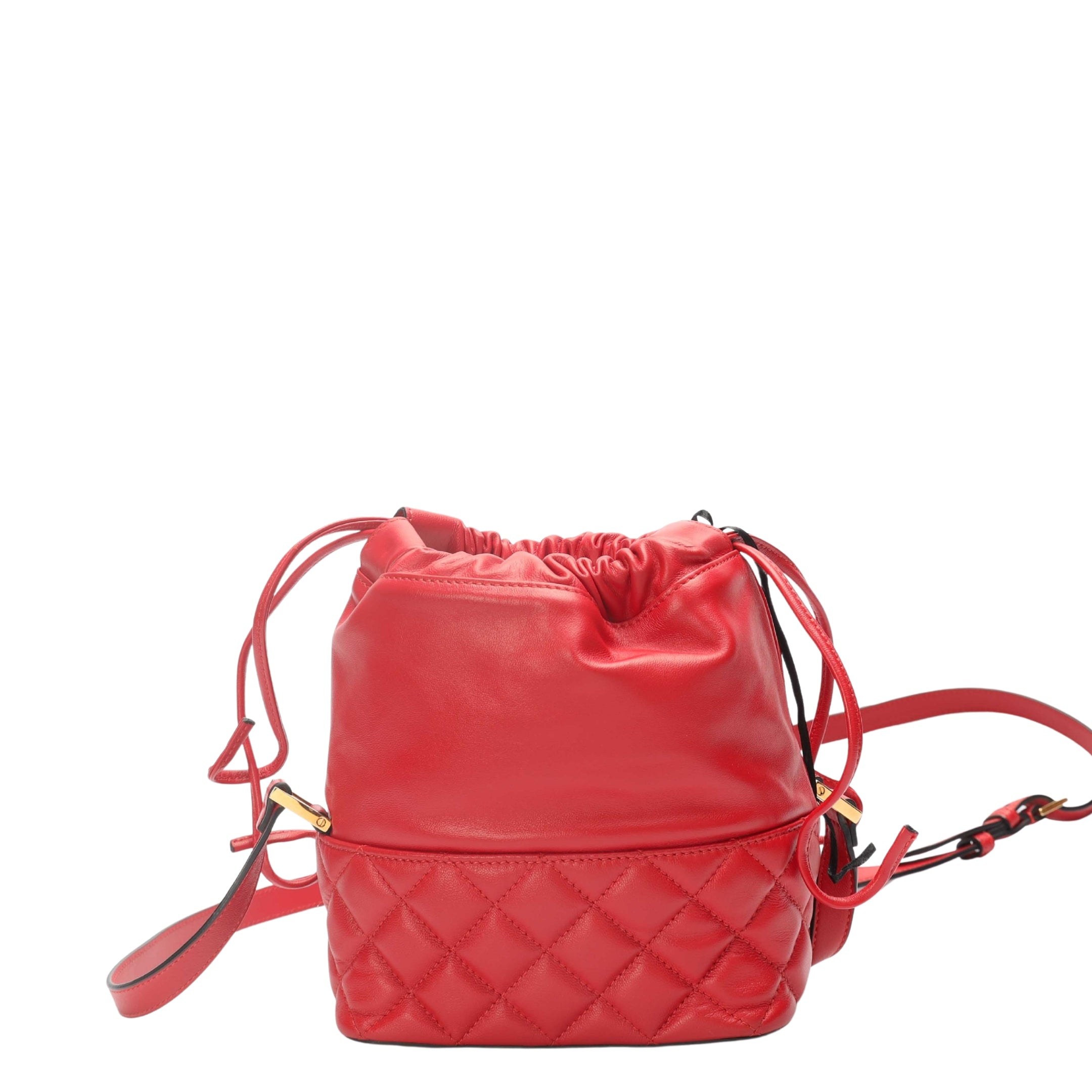 Versace Red Quilted Drawstring Shoulder Bag