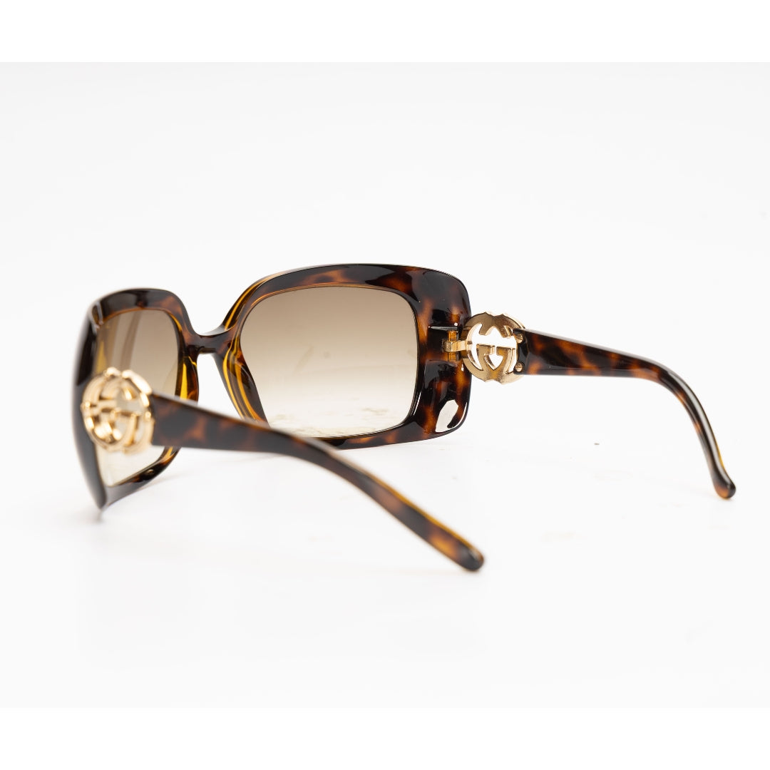 Gucci Tortoise GG Logo Rectangle Gradient Sunglasses