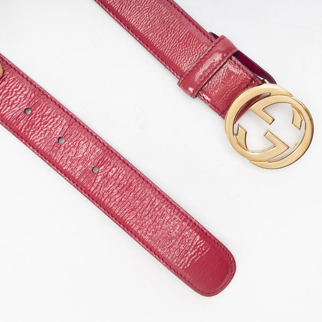 Gucci Pink Patent Leather Interlocking G Buckle Belt